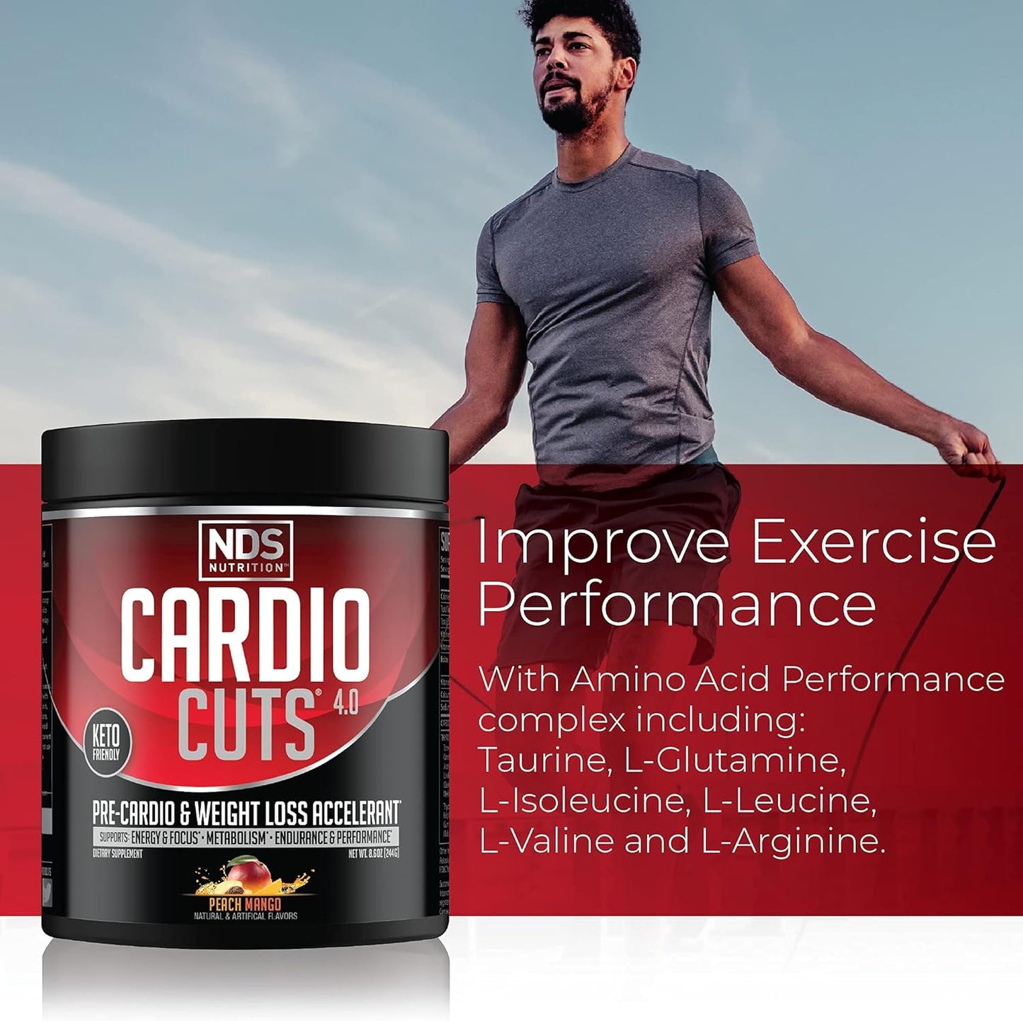 NDS Nutrition Cardio Cuts 4.0 Pre Workout Supplement - Advanced Weight Loss Formula with L-Carnitine, CLA, MCTs, and Safflower Oil - Peach Mango Flavor (40 Servings)
