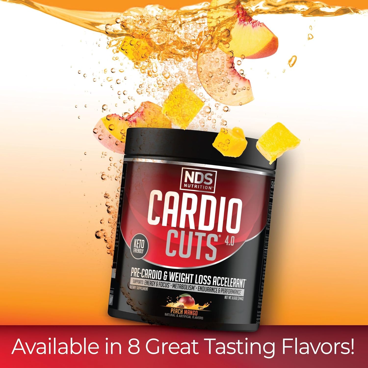 NDS Nutrition Cardio Cuts 4.0 Pre Workout Supplement - Advanced Weight Loss Formula with L-Carnitine, CLA, MCTs, and Safflower Oil - Peach Mango Flavor (40 Servings)