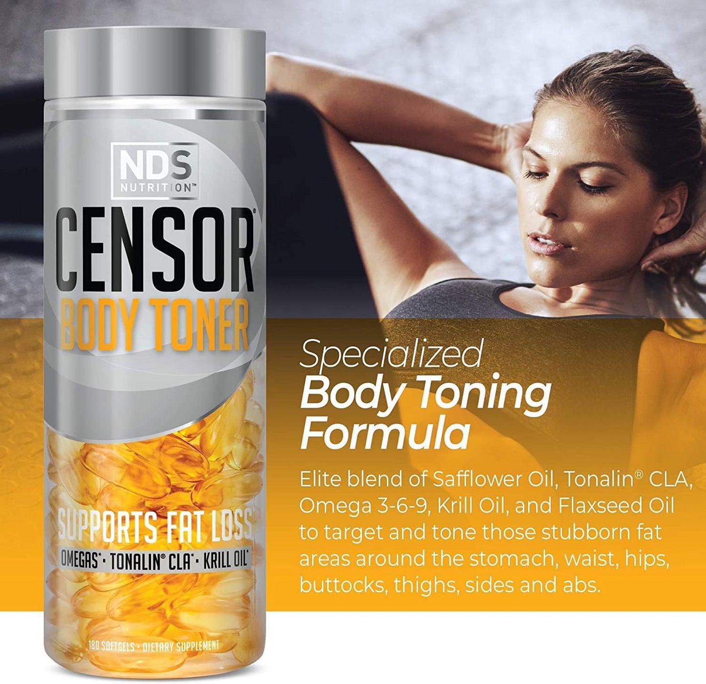 NDS Nutrition Fat Loss and Body Toner Supplement - CLA, Fish Oil, Safflower, Omega 3-6-9 Blend - 180 Softgels - Boost Energy, Metabolism, Health