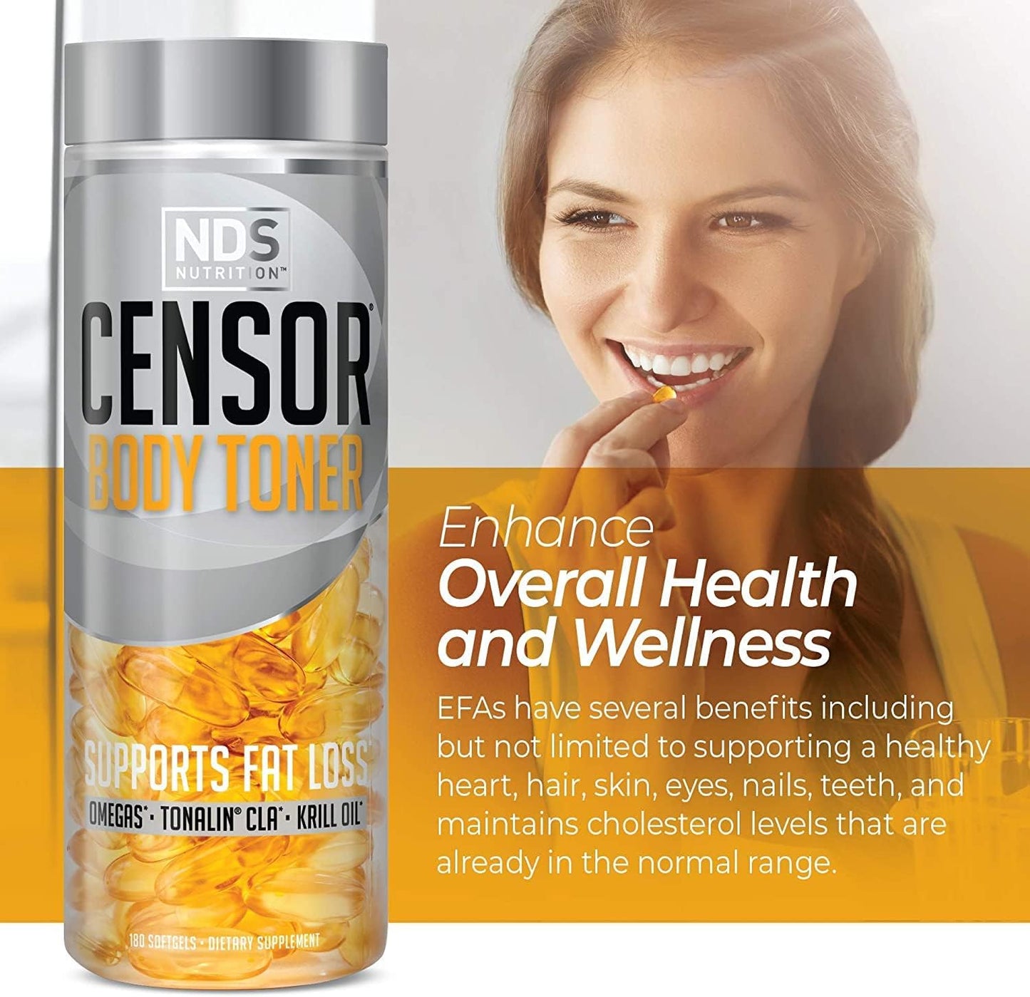 NDS Nutrition Fat Loss and Body Toner Supplement - CLA, Fish Oil, Safflower, Omega 3-6-9 Blend - 180 Softgels - Boost Energy, Metabolism, Health