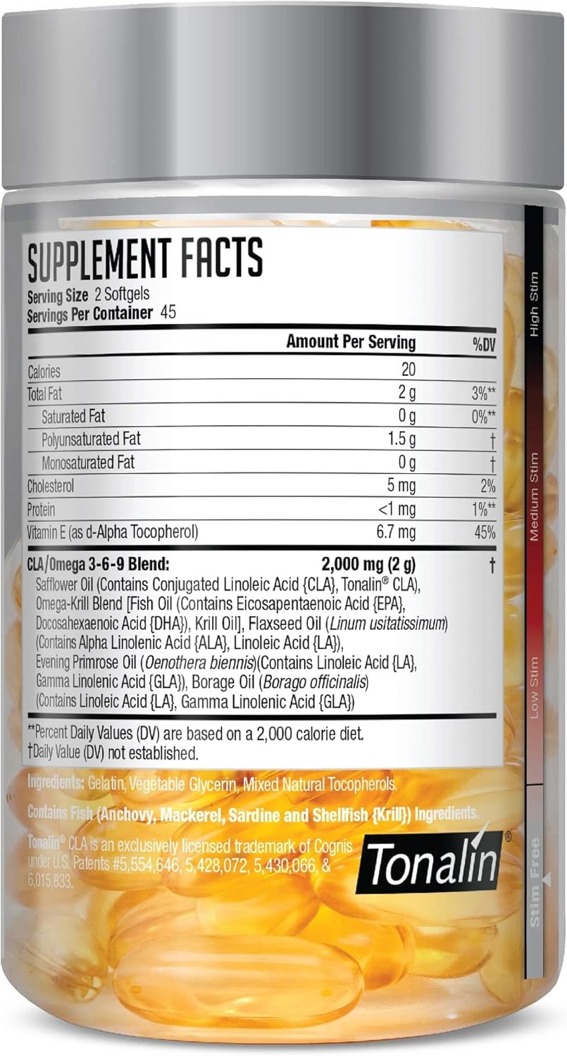 NDS Nutrition Fat Loss and Body Toner Supplement - CLA, Fish Oil, Safflower, Omega 3-6-9 Blend - 90 Softgels for Energy and Health