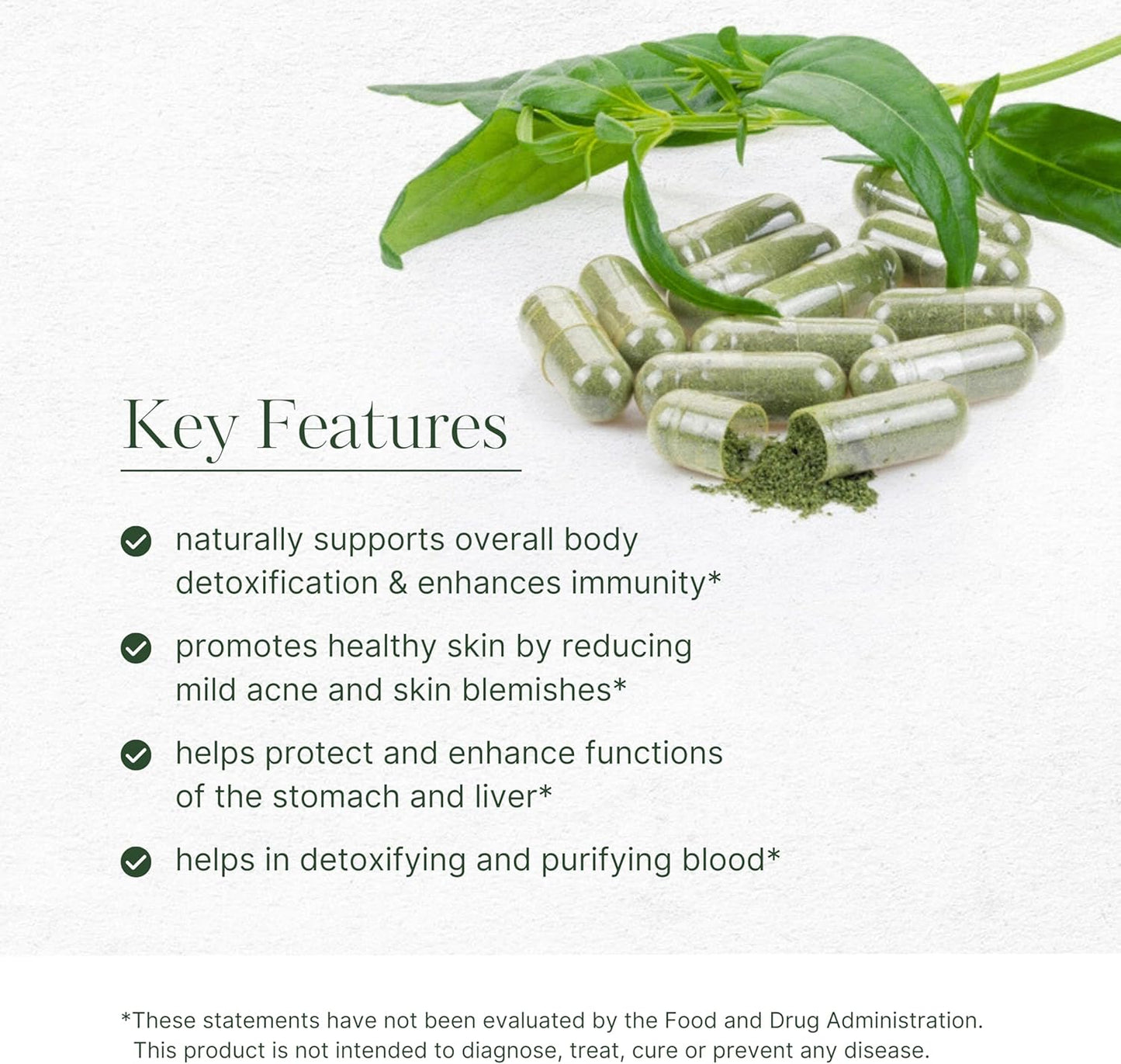 Neem Capsules with Extract & Leaf Powder - Herbal Supplement for Clear Skin & Detox - Vegan Neem Leaf Capsules (60 Count)