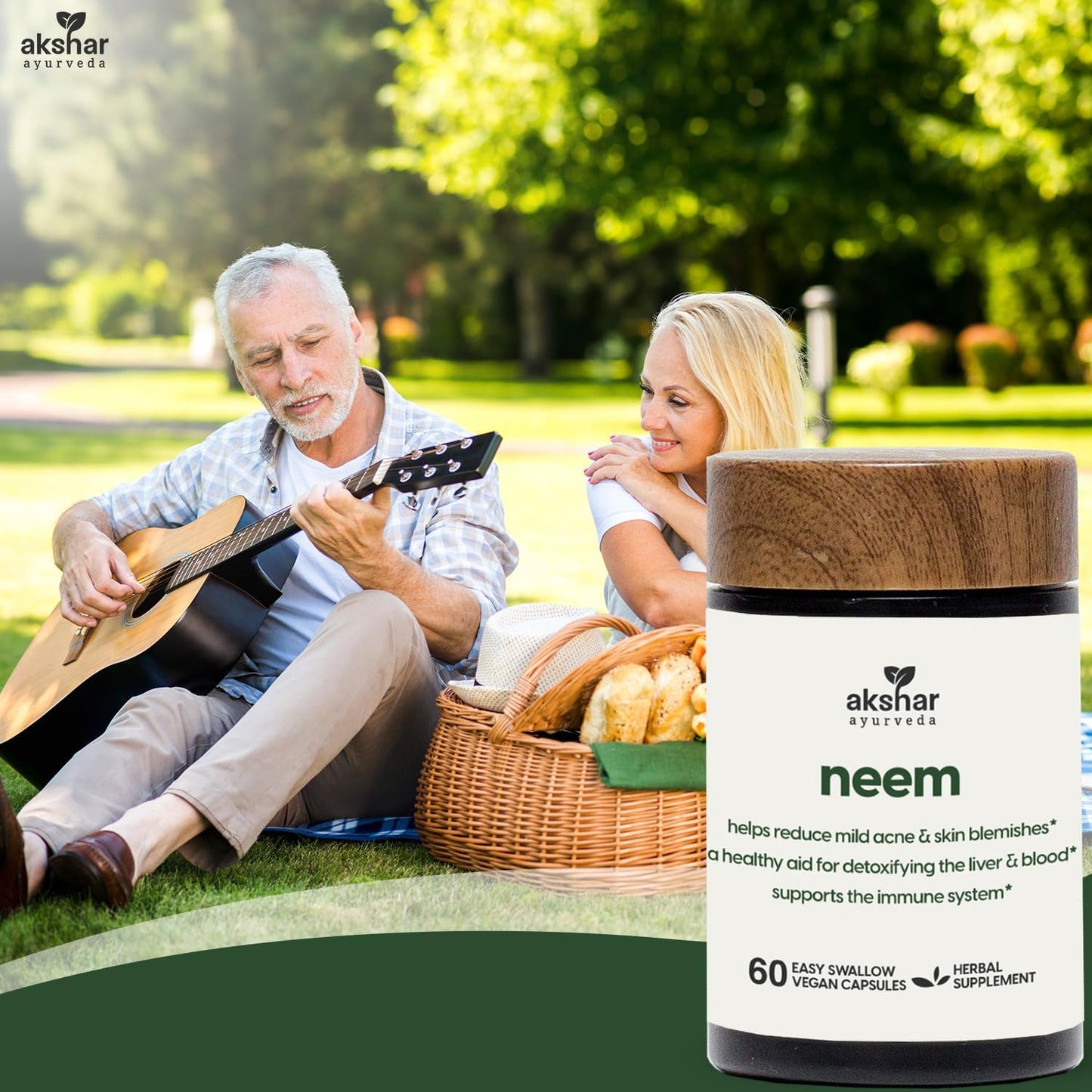 Neem Capsules with Extract & Leaf Powder - Herbal Supplement for Clear Skin & Detox - Vegan Neem Leaf Capsules (60 Count)