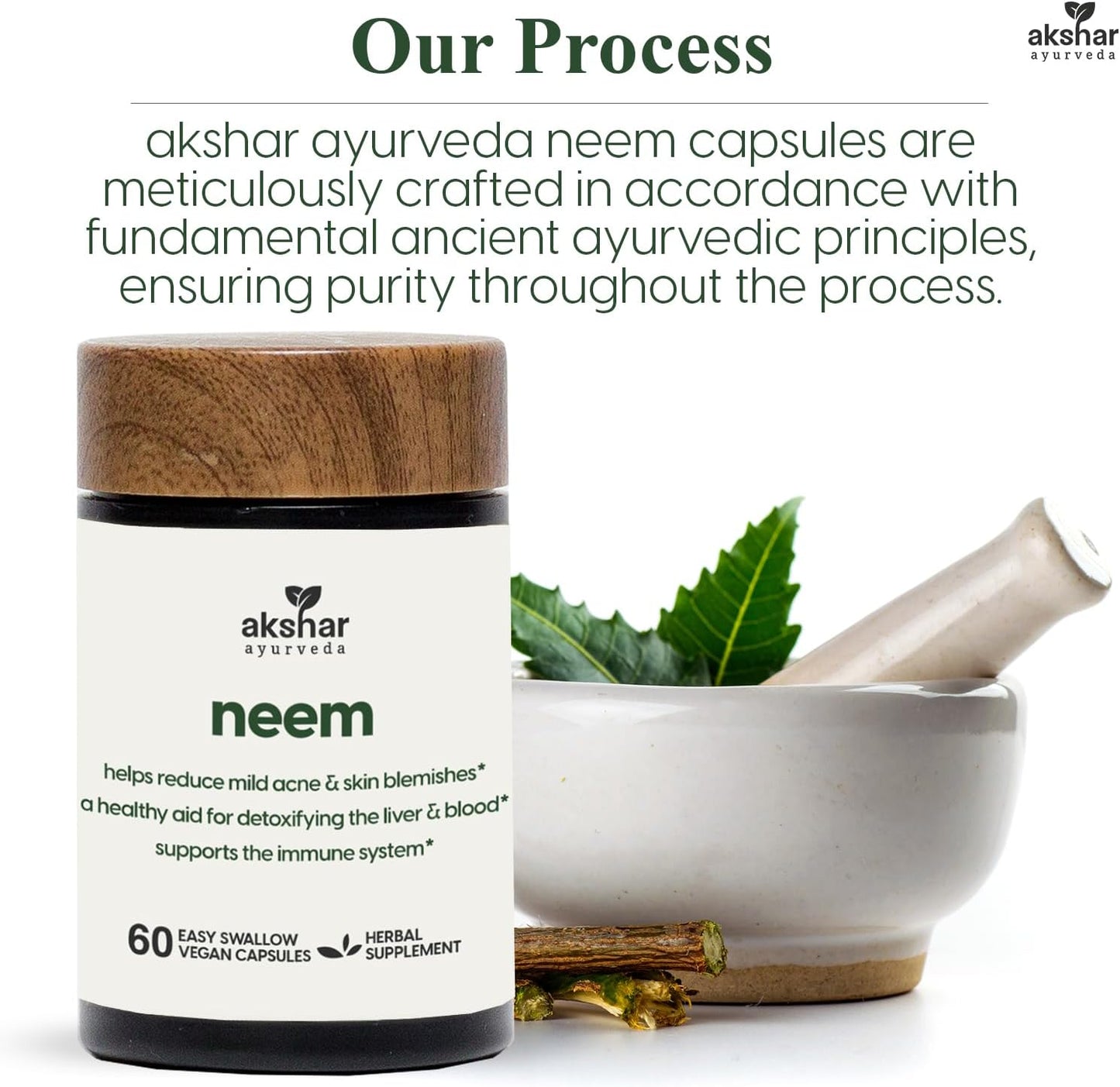 Neem Capsules with Extract & Leaf Powder - Herbal Supplement for Clear Skin & Detox - Vegan Neem Leaf Capsules (60 Count)