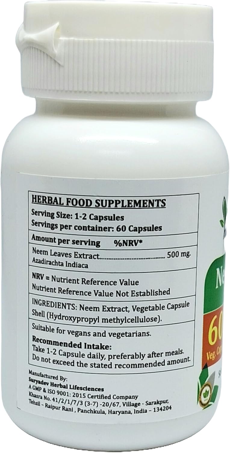 Neem Forte Capsules 500mg | Ayurvedic Neem Extract Capsules for Men and Women | Satya Naturals Herbal Supplement (60 Veg Capsules)