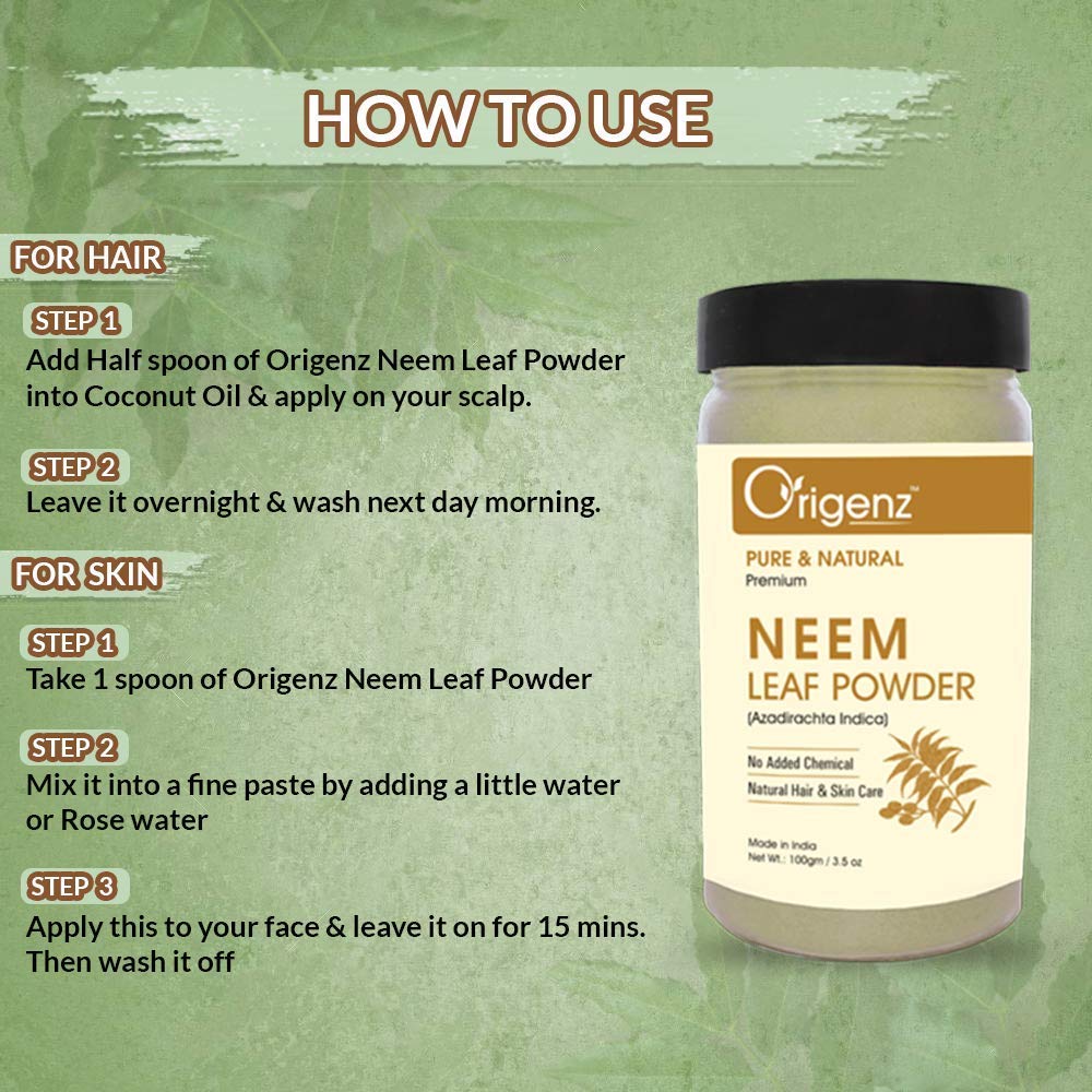 Neem Leaf Powder Face Pack for Clear Skin | Controls Acne, Pimples, Scars | Natural Azadirachta Indica | 100gm Pack