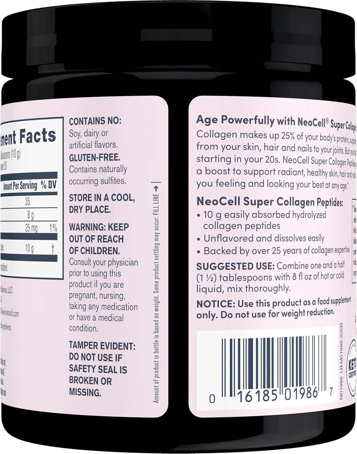 NeoCell Super Collagen Peptides: 10g/Serving, Gluten-Free, Keto, Non-GMO, Grass-Fed, Hair, Skin, Nails & Joints Support, Unflavored Powder - 7 oz.