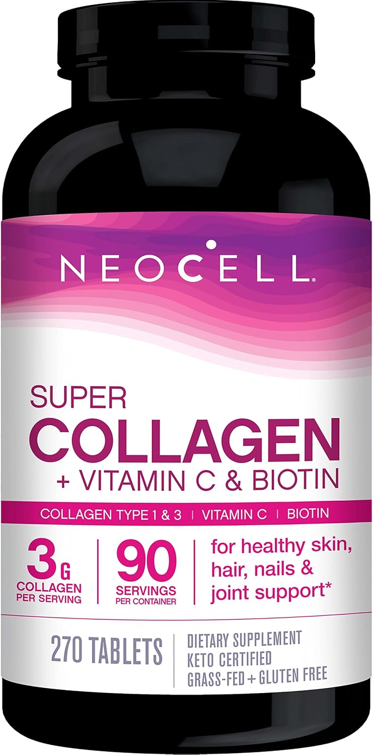 NeoCell Super Collagen Tablets with Vitamin C, Biotin, and Antioxidants - 270 Count Bottle for Skin, Hair, and Nails Support