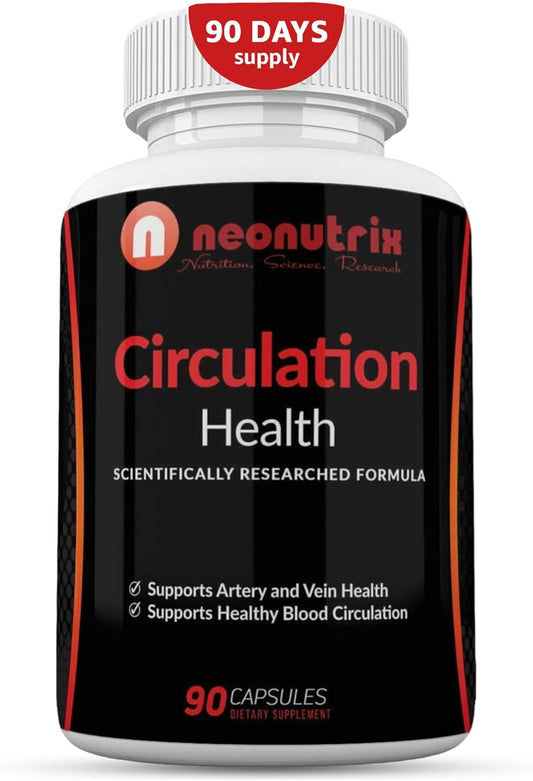 Neonutrix Blood Circulation Health Supplement with L-Arginine, Ginger Root, Hawthorn & Diosmin - Cardiovascular Support - 90 Capsules