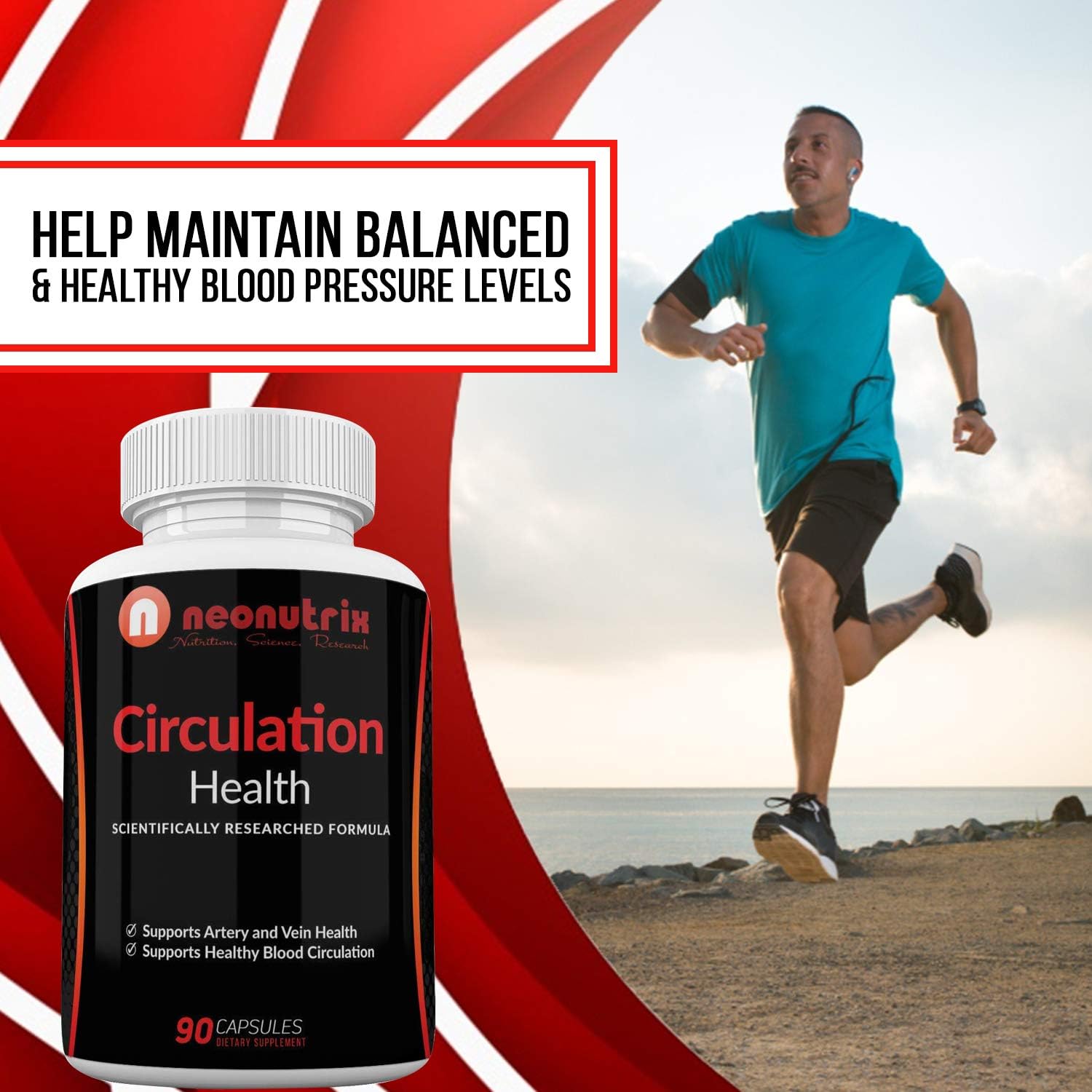 Neonutrix Blood Circulation Health Supplement with L-Arginine, Ginger Root, Hawthorn & Diosmin - Cardiovascular Support - 90 Capsules