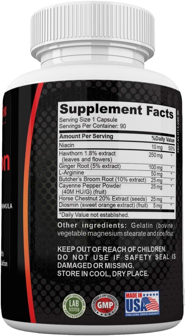 Neonutrix Blood Circulation Health Supplement with L-Arginine, Ginger Root, Hawthorn & Diosmin - Cardiovascular Support - 90 Capsules