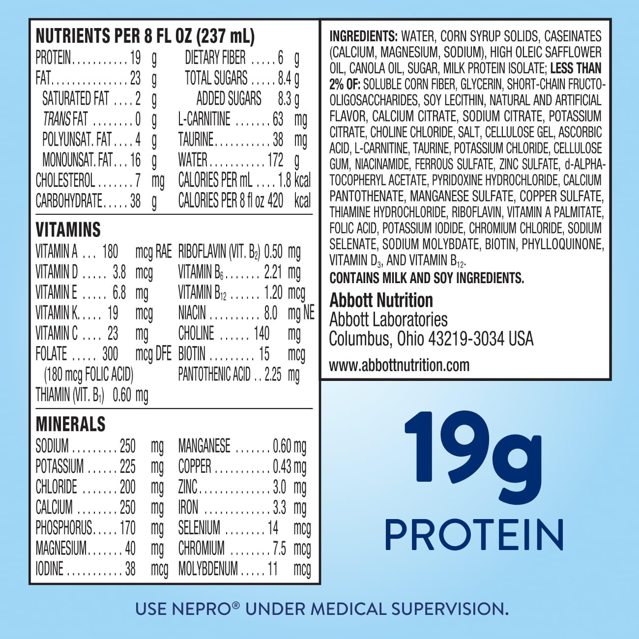 Nepro Nutrition Shake: 19g Protein, 420 Calories, Homemade Vanilla, 8 fl oz, Pack of 24 for Dialysis Patients
