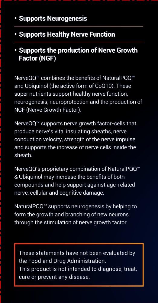 NerveQQ Ultra Advanced Formula: #1 NGF Support with 100mg Ubiquinol & 20mg PQQ (Vegetarian Softgels) by Extreme V, Inc.