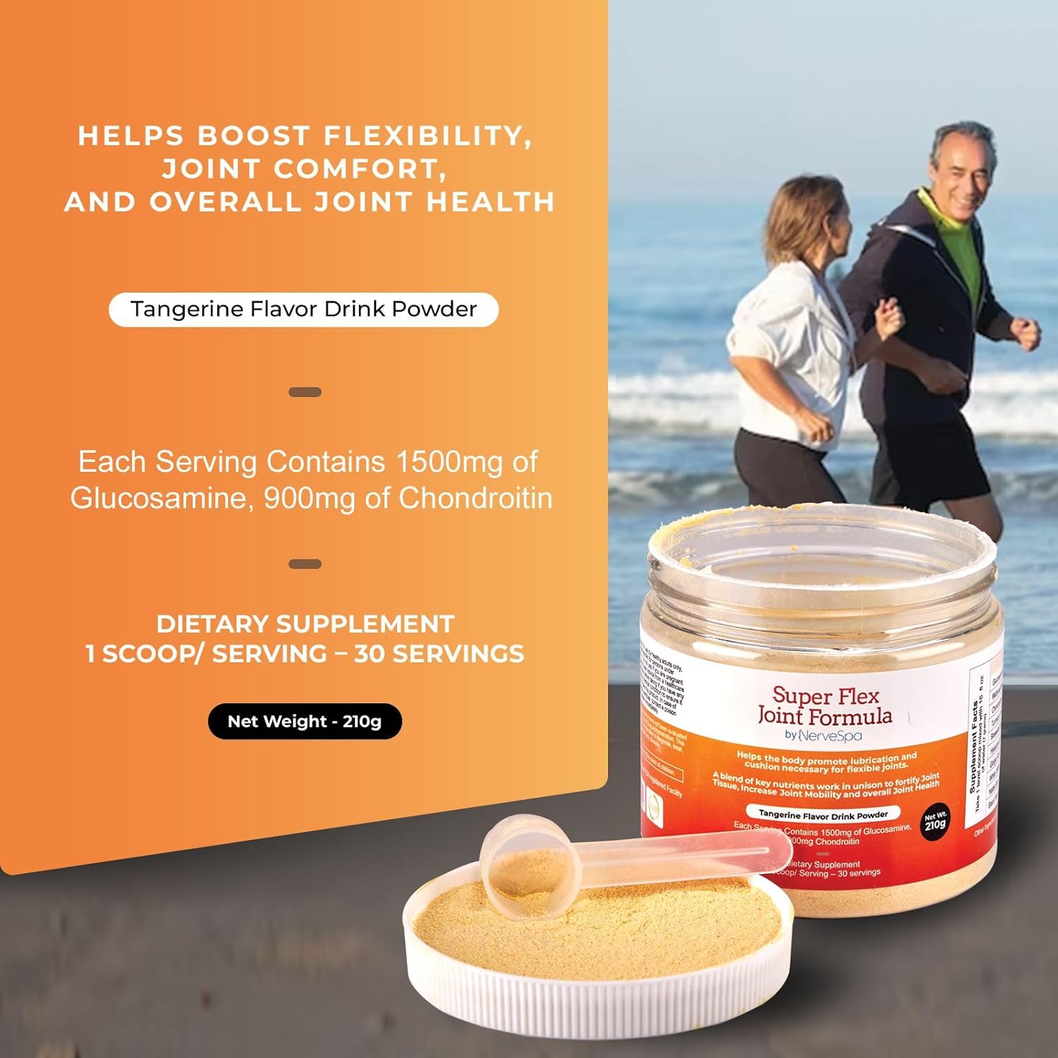 NerveSpa Super Flex Joint Formula Drink Powder - Joint Support Supplement with Glucosamine, Chondroitin, Turmeric, Ginger, MSM, Boswellia - 30 Servings