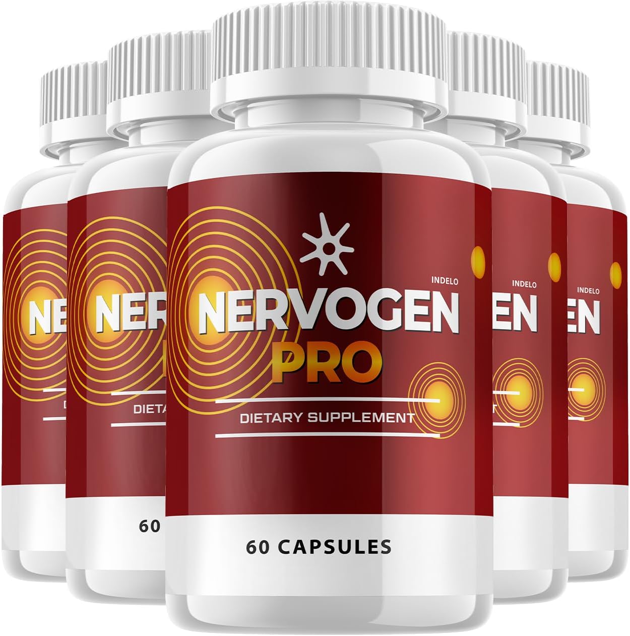 Nervogen Pro Capsules (5 Pack) - Advanced Formula Dietary Supplement with Vitamin C and Zinc for Neuropathy - 300 Capsules