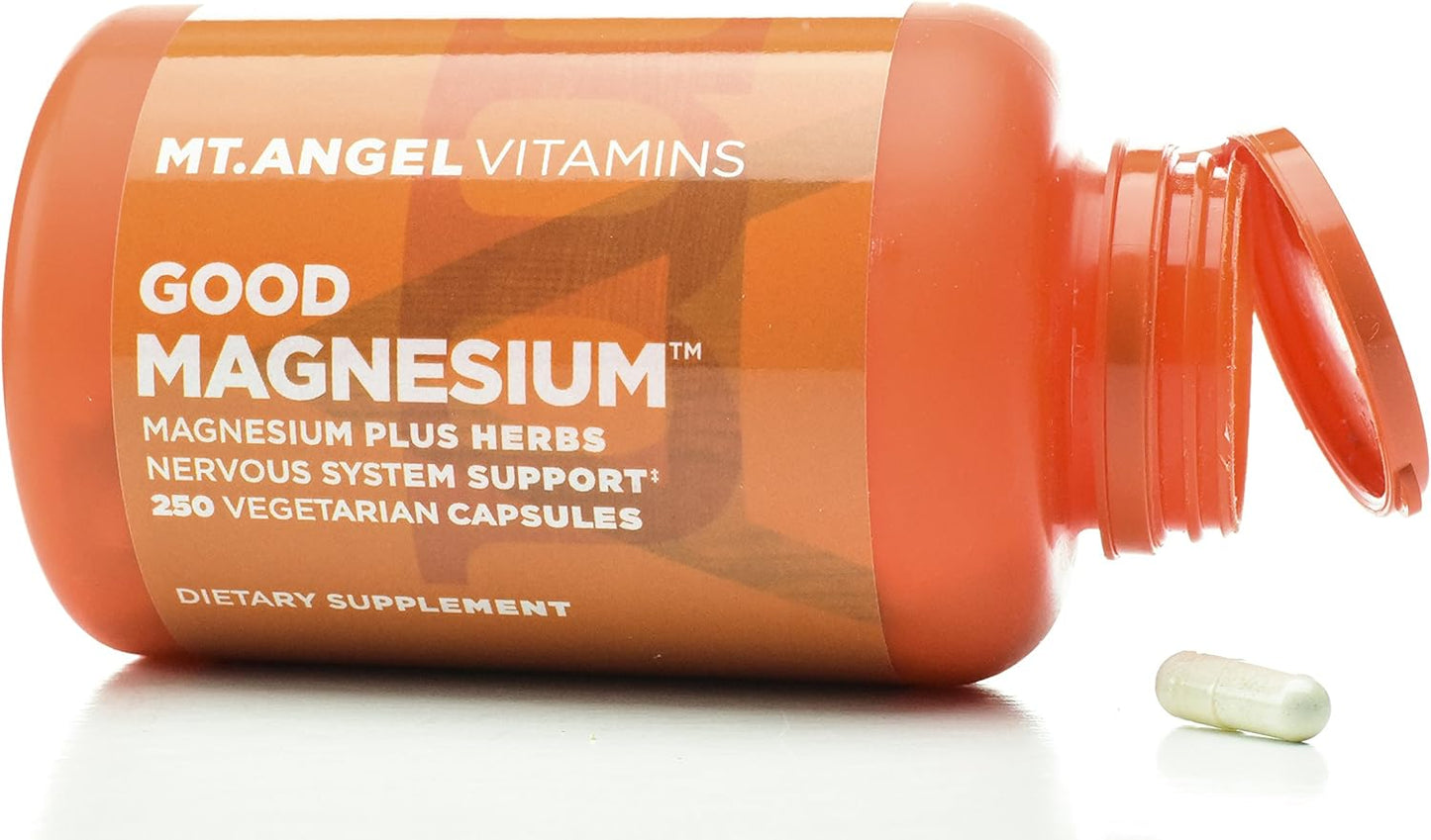 Nervous System Support with Good Magnesium & Herbs - Mt. Angel Vitamins (250 Vegetarian Capsules)
