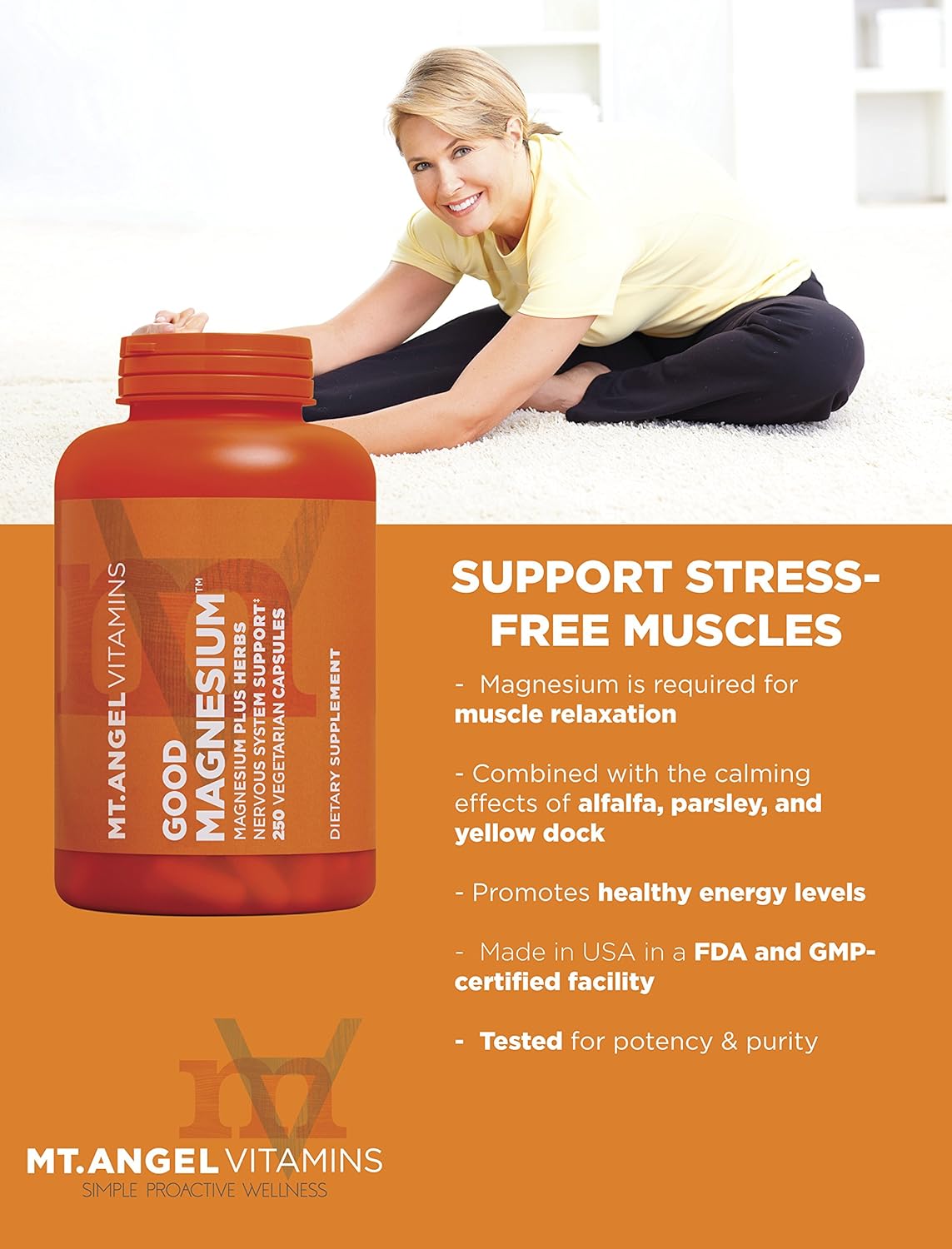 Nervous System Support with Good Magnesium & Herbs - Mt. Angel Vitamins (250 Vegetarian Capsules)