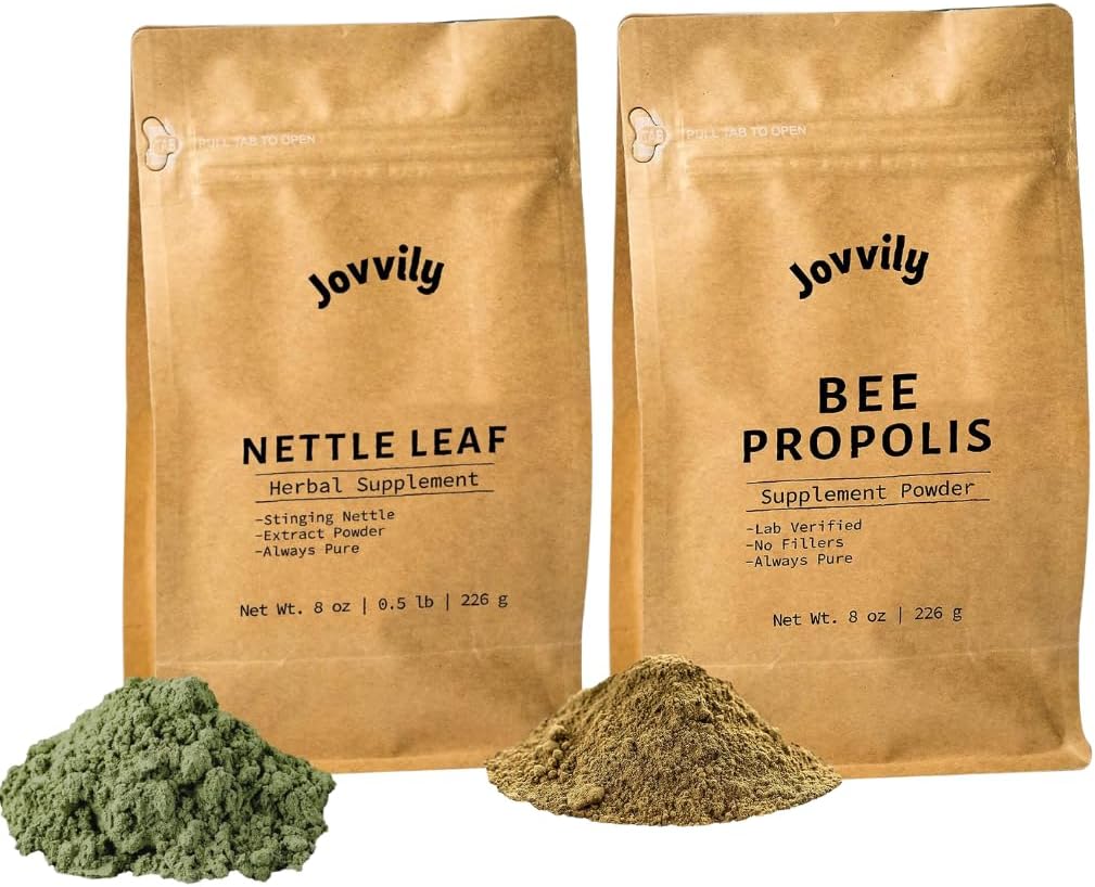 Nettle Leaf Powder and Bee Propolis Bundle - 8 oz - Herbal Supplements for Immune Support