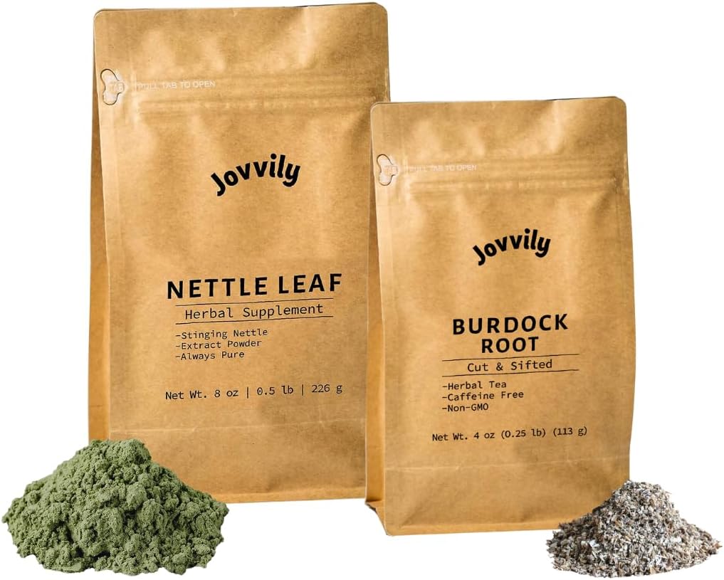 Nettle Leaf Powder and Burdock Root Bundle - Herbal Supplements & Teas in Different Sizes