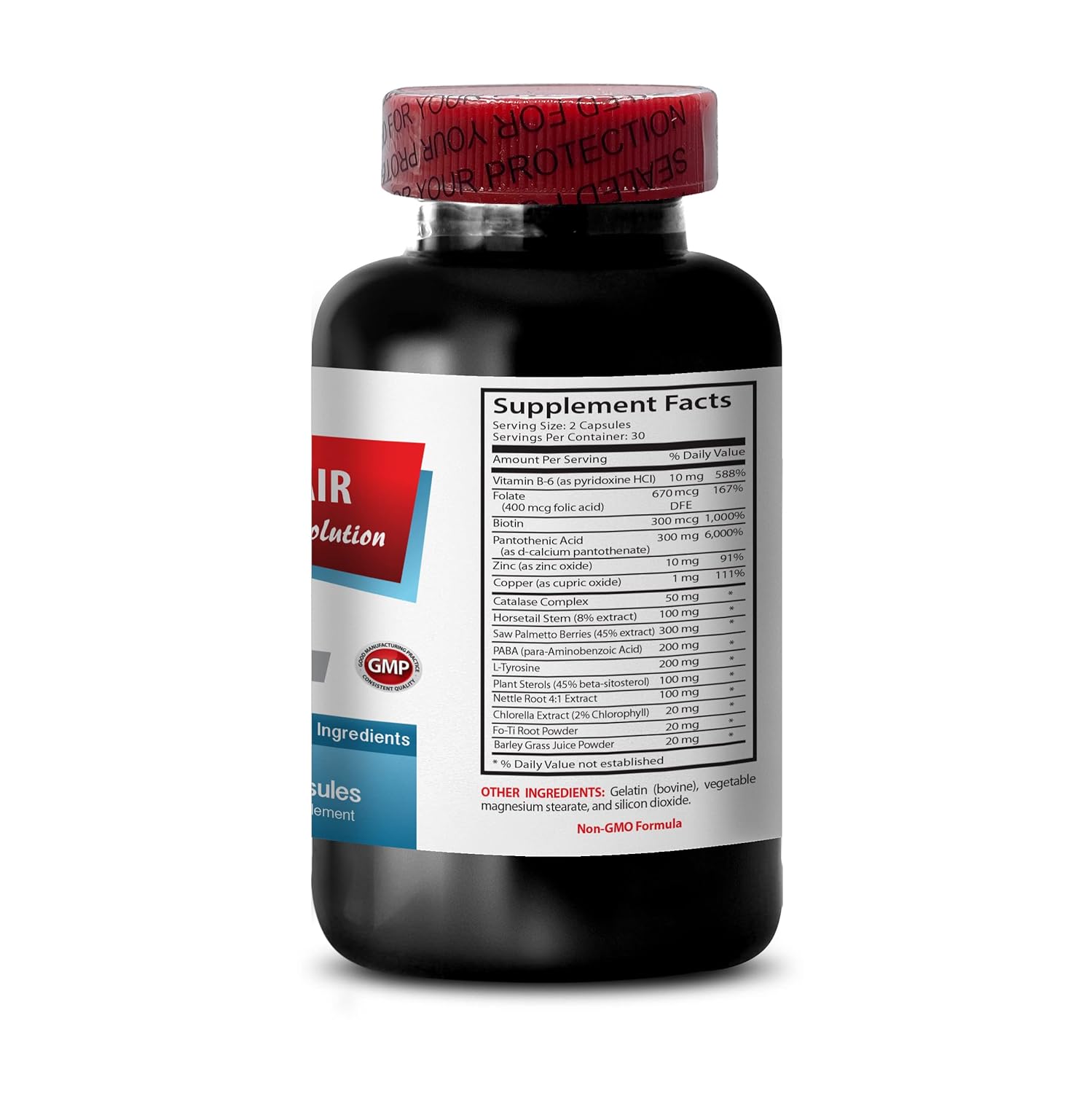 Nettle Root Extract Powder Anti Gray Hair Supplement with Folic Acid, Biotin, and Saw Palmetto - 60 Capsules