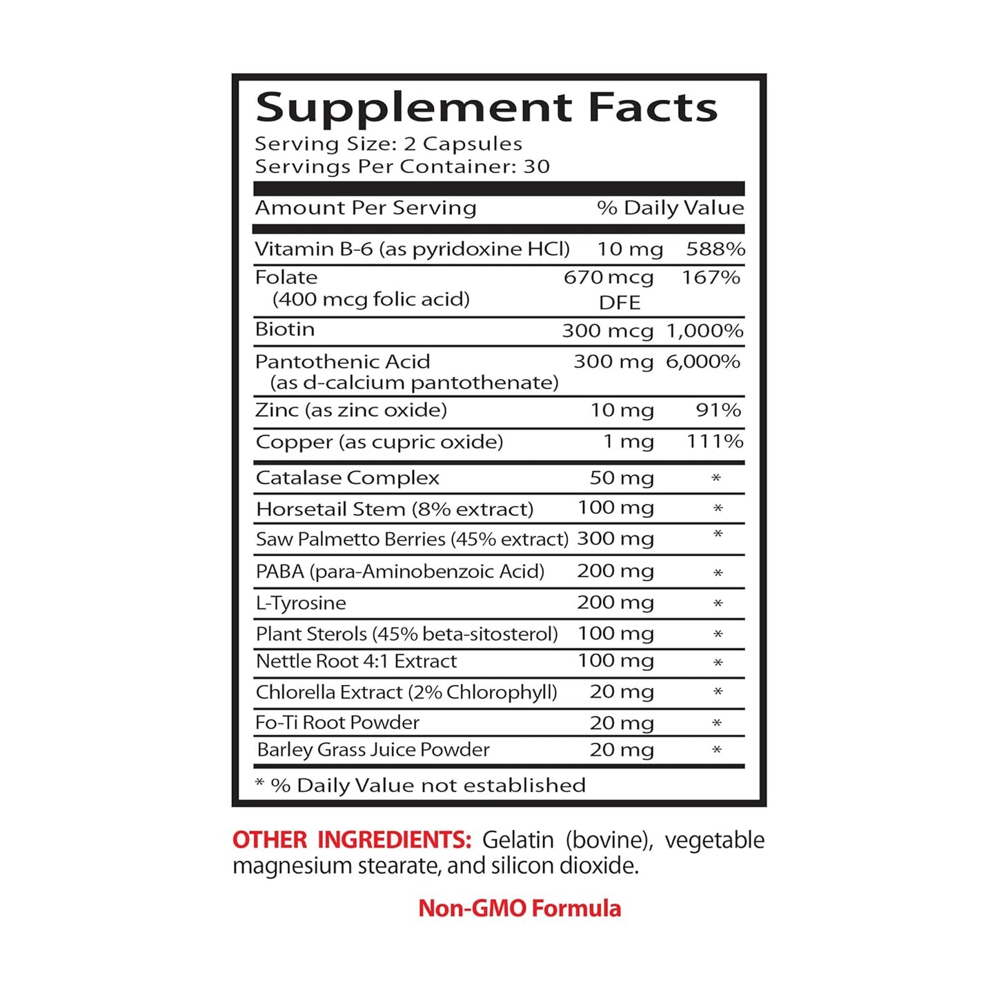 Nettle Root Extract Powder Anti Gray Hair Supplement with Folic Acid, Biotin, and Saw Palmetto - 60 Capsules