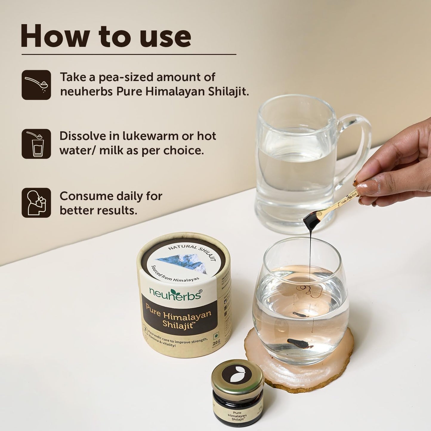 Neuherbs 100% Ayurvedic Himalayan Shilajit Resin 20G with 75% Fulvic Acid | Energy Boost & Immune Support | Lab Tested for Men & Women