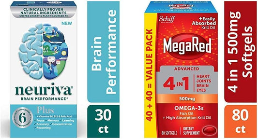 Neuriva Plus Brain Support Supplement with Omega-3 Fish Oil and Krill Oil Softgels