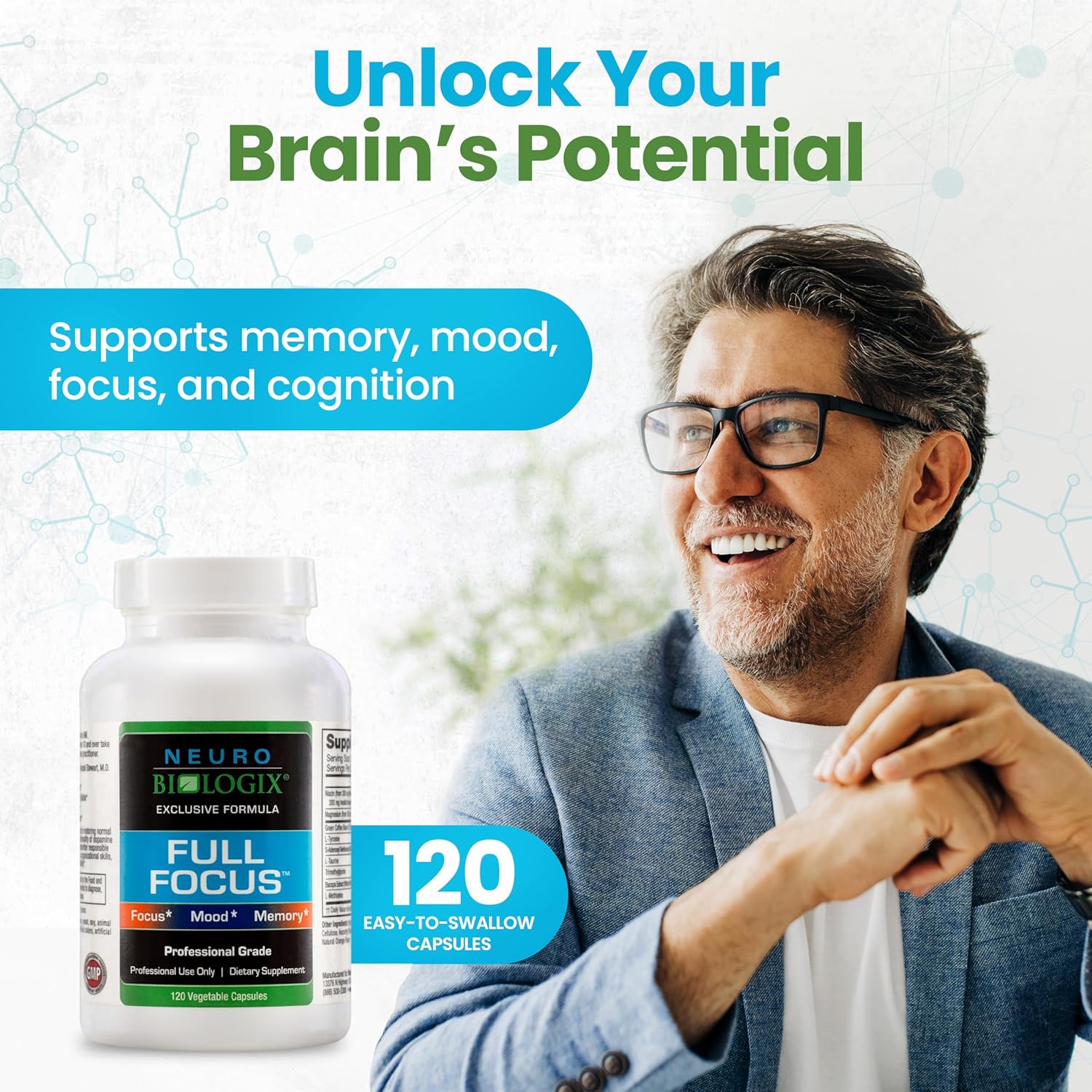 Neuro Biologix Full Focus™ Capsules - Brain Supplement for Memory, Focus & Cognition - Supports Mood, Relaxation & Dopamine Balance