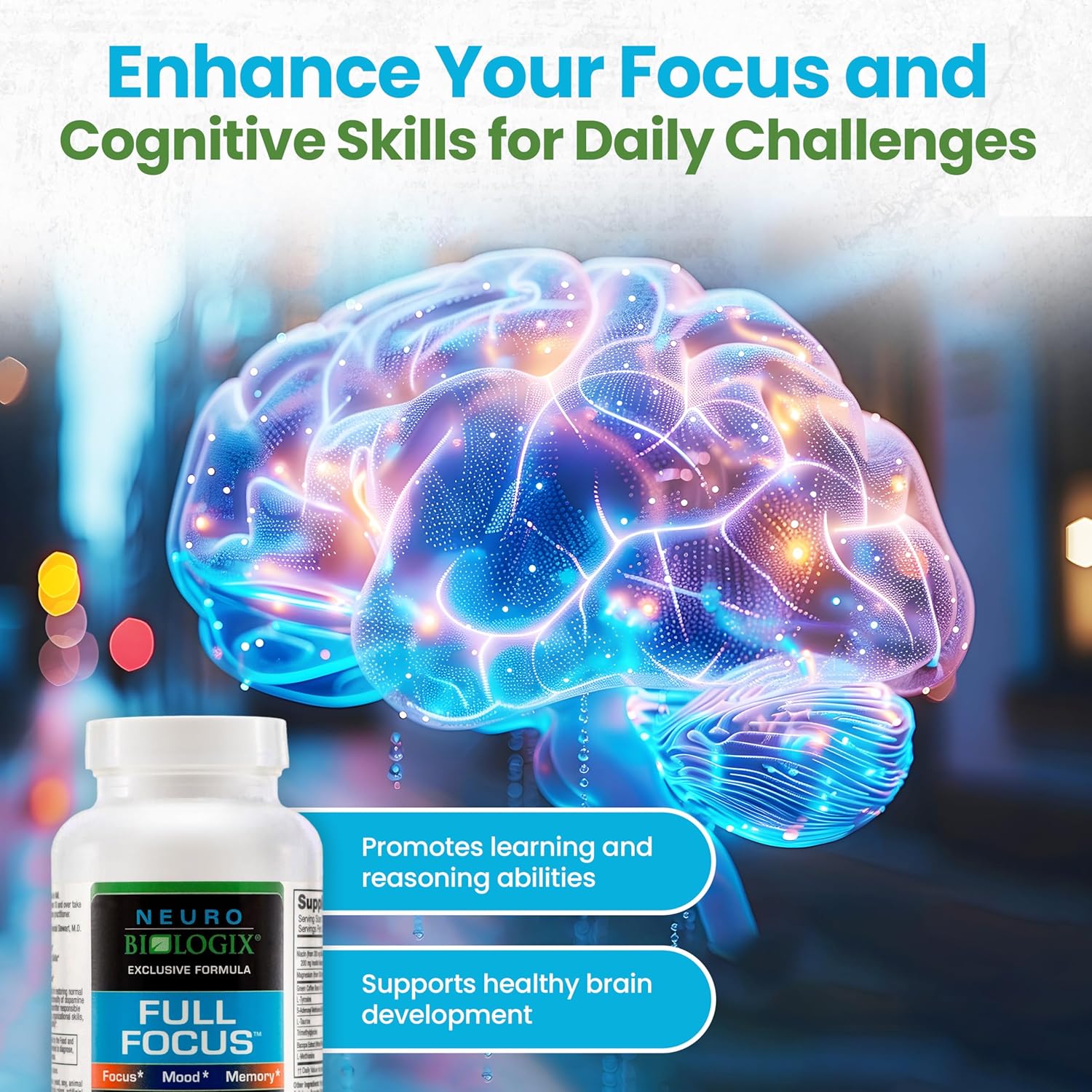 Neuro Biologix Full Focus™ Capsules - Brain Supplement for Memory, Focus & Cognition - Supports Mood, Relaxation & Dopamine Balance