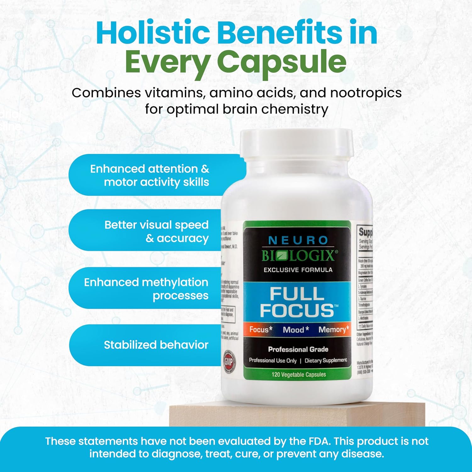 Neuro Biologix Full Focus™ Capsules - Brain Supplement for Memory, Focus & Cognition - Supports Mood, Relaxation & Dopamine Balance