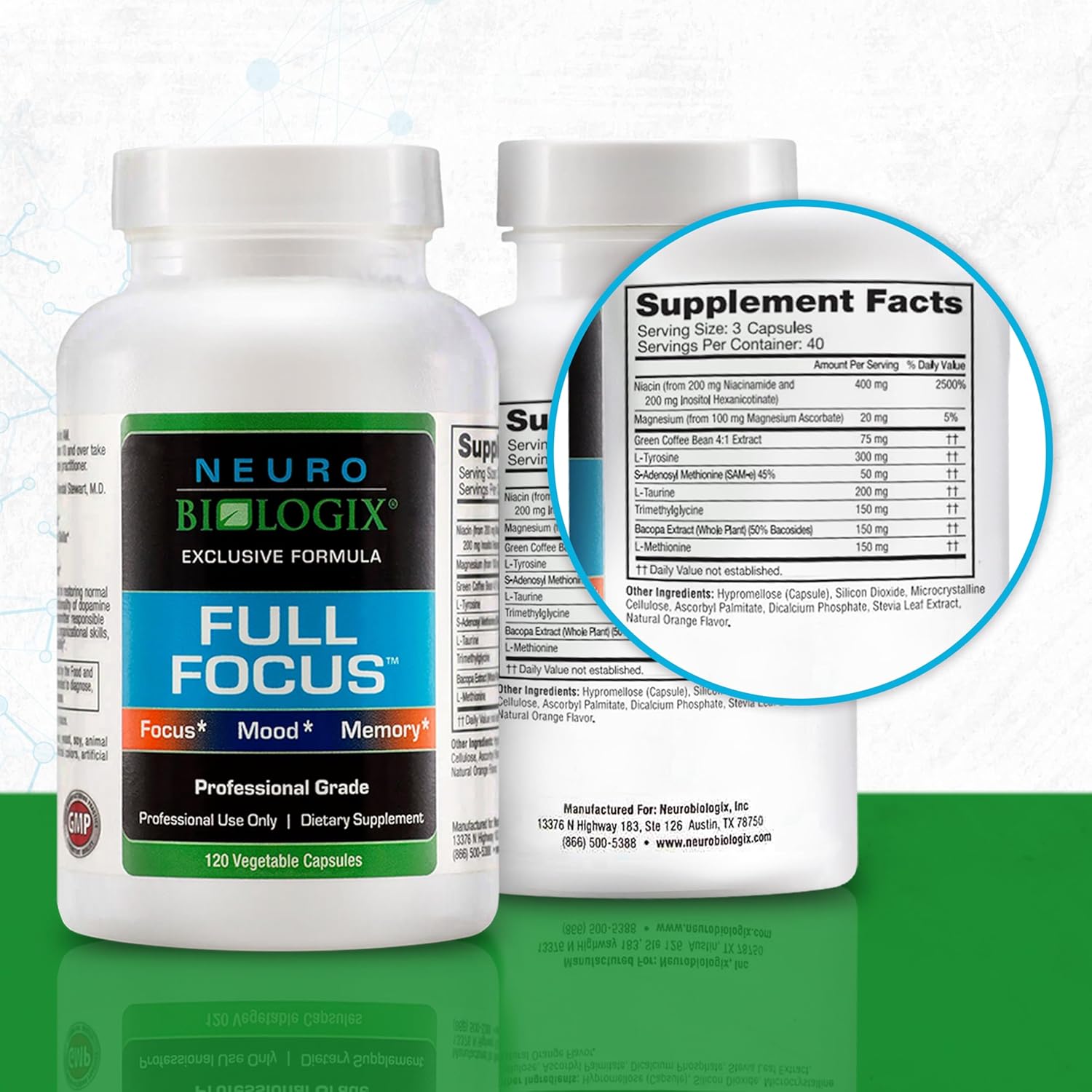 Neuro Biologix Full Focus™ Capsules - Brain Supplement for Memory, Focus & Cognition - Supports Mood, Relaxation & Dopamine Balance