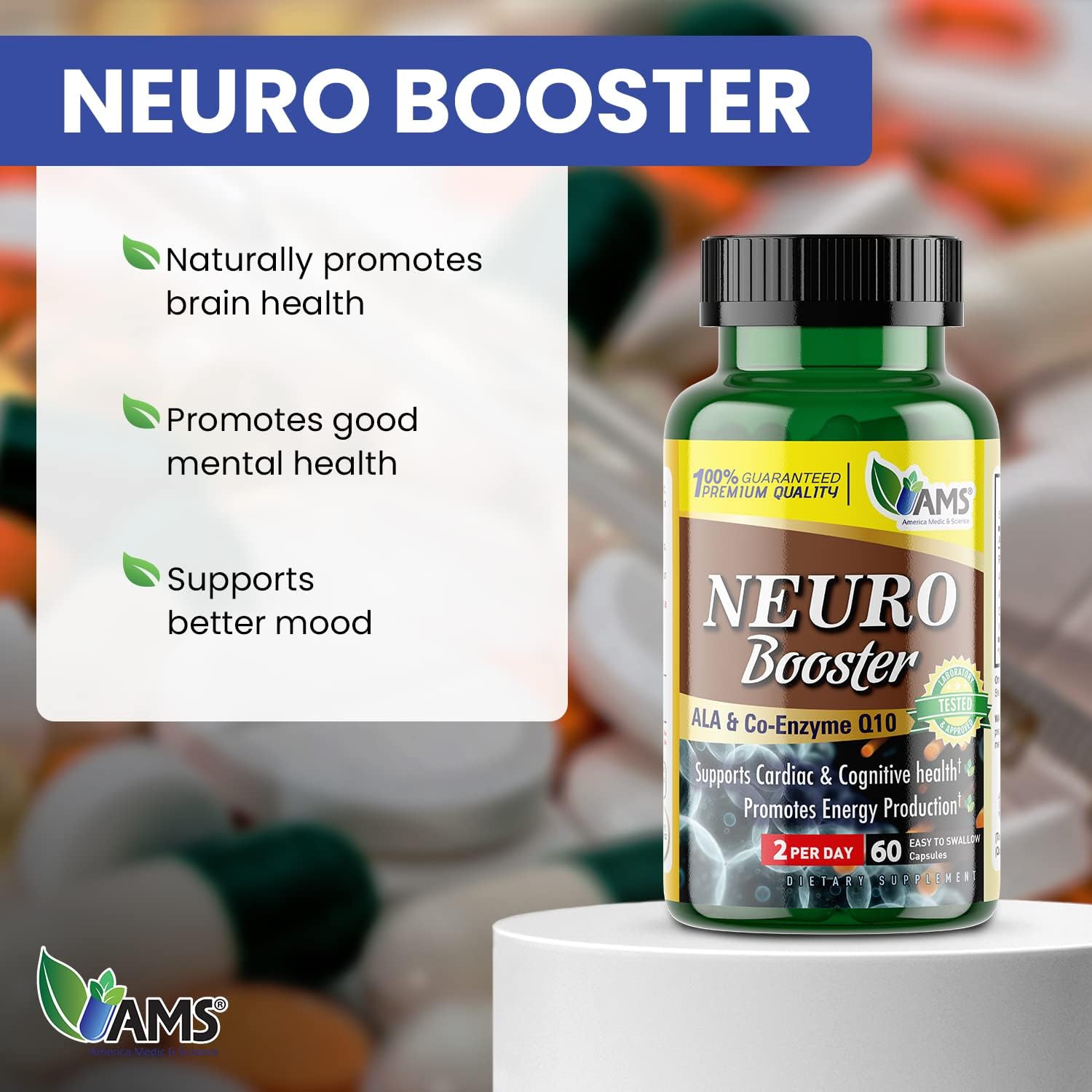 Neuro Booster Supplement with Coenzyme Q10, ALA, and Acetyl L-Carnitine for Brain Health - 60 Capsules