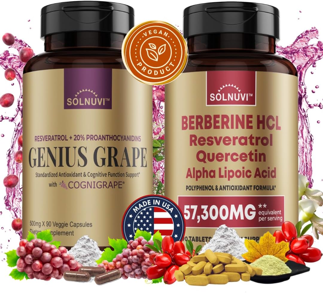 Neuro Defense Bundle: Berberine & Resveratrol Complex for Brain Health & Antioxidant Support - Clinically Tested Vegan Supplement with Cognigrape & Quercetin