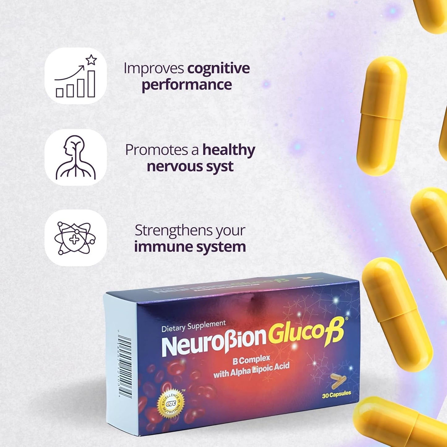 Neurobion Gluco B with Alpha Lipoic Acid B Complex Capsules - 30 Count Dietary Supplement
