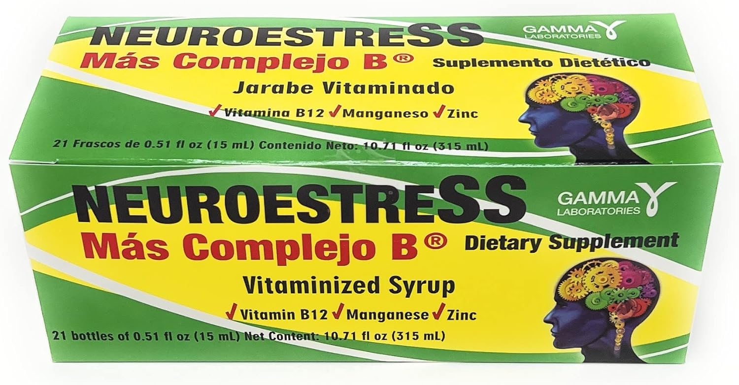 Neuroestress Vitaminized Syrup with Vitamin B12, Manganase, and Zinc - Pack of 21 Bottles - 0.51 Fl Oz Each