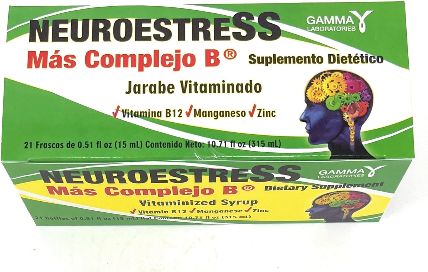 Neuroestress Vitaminized Syrup with Vitamin B12, Manganase, and Zinc - Pack of 21 Bottles - 0.51 Fl Oz Each