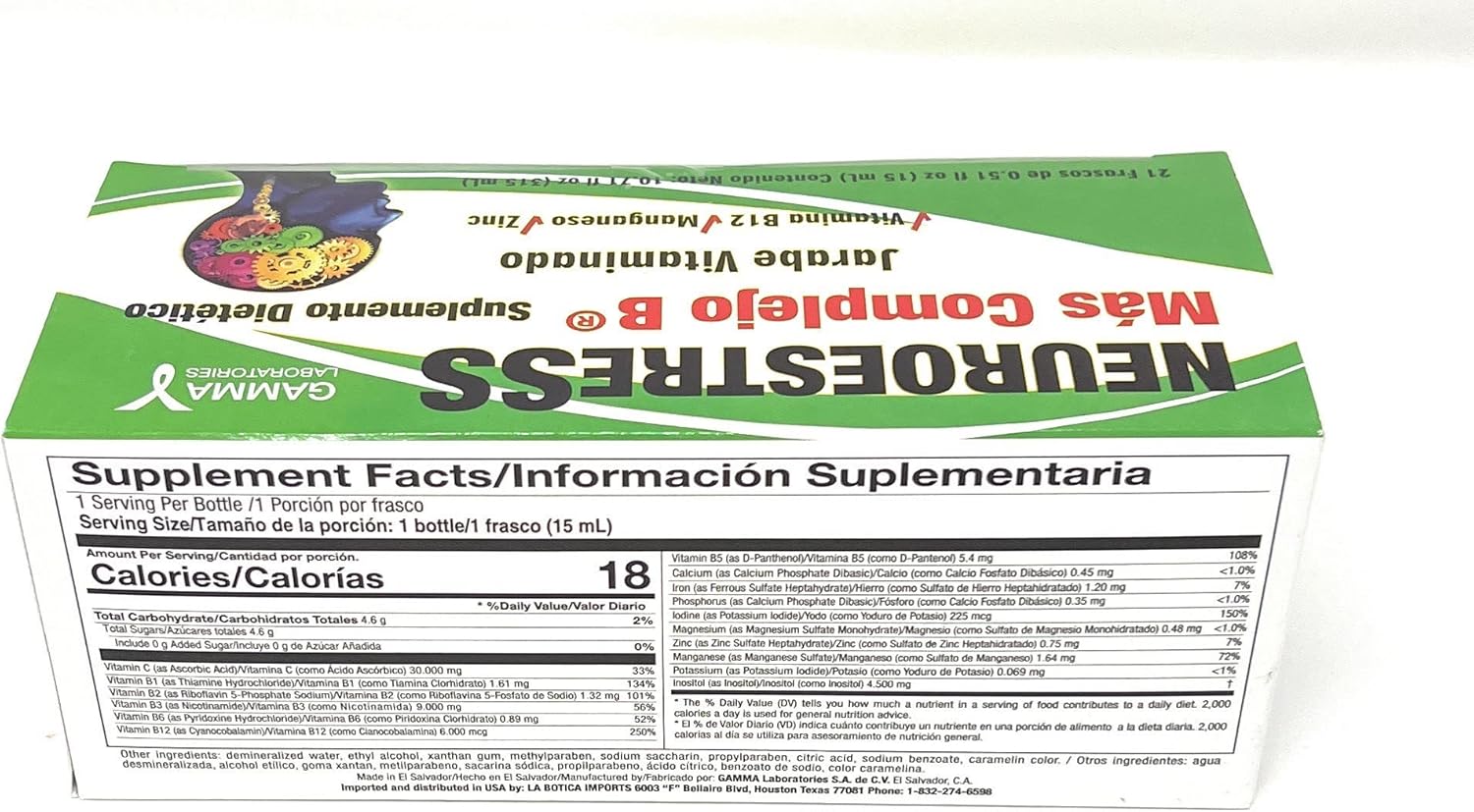 Neuroestress Vitaminized Syrup with Vitamin B12, Manganase, and Zinc - Pack of 21 Bottles - 0.51 Fl Oz Each