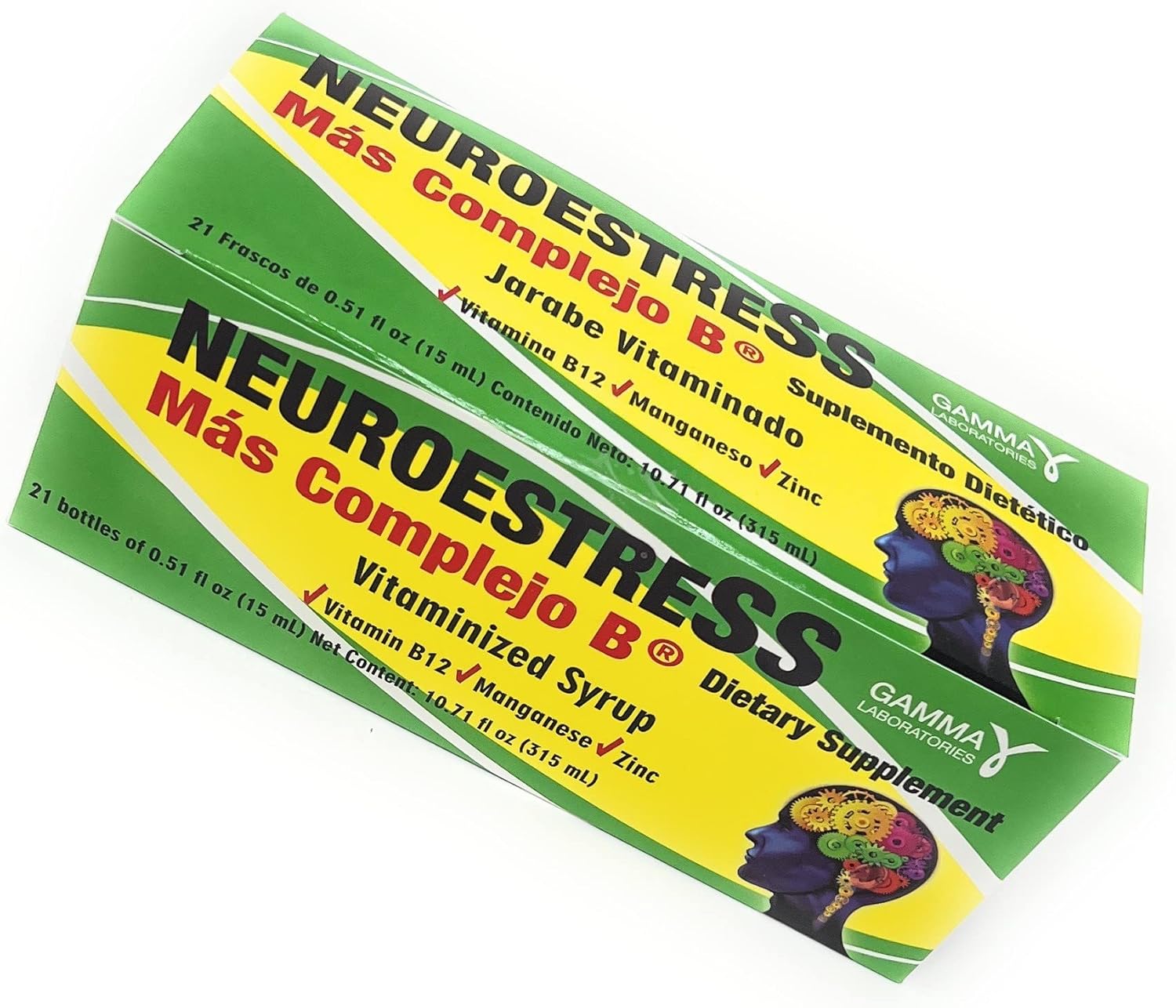 Neuroestress Vitaminized Syrup with Vitamin B12, Manganase, and Zinc - Pack of 21 Bottles - 0.51 Fl Oz Each