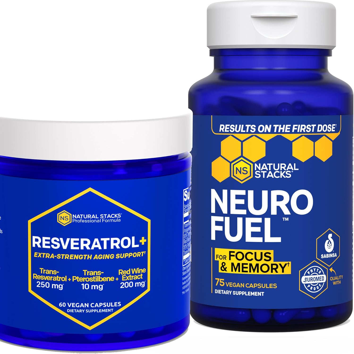 NeuroFuel & Resveratrol+ Supplement Bundle - Enhances Focus, Memory, and Brain Health* - 135 Capsules