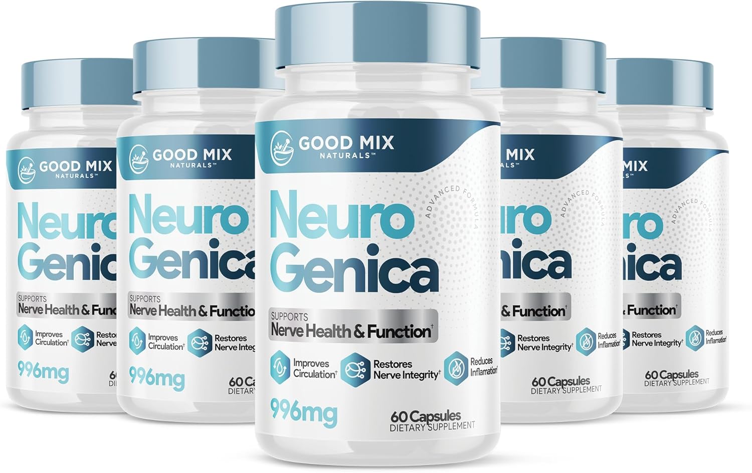 NeuroGenica Capsules - 60 Count - Benfotiamine, B12, Folate, Vitamins C & D3 - Vegan Formula - Made in USA - Pack of 6