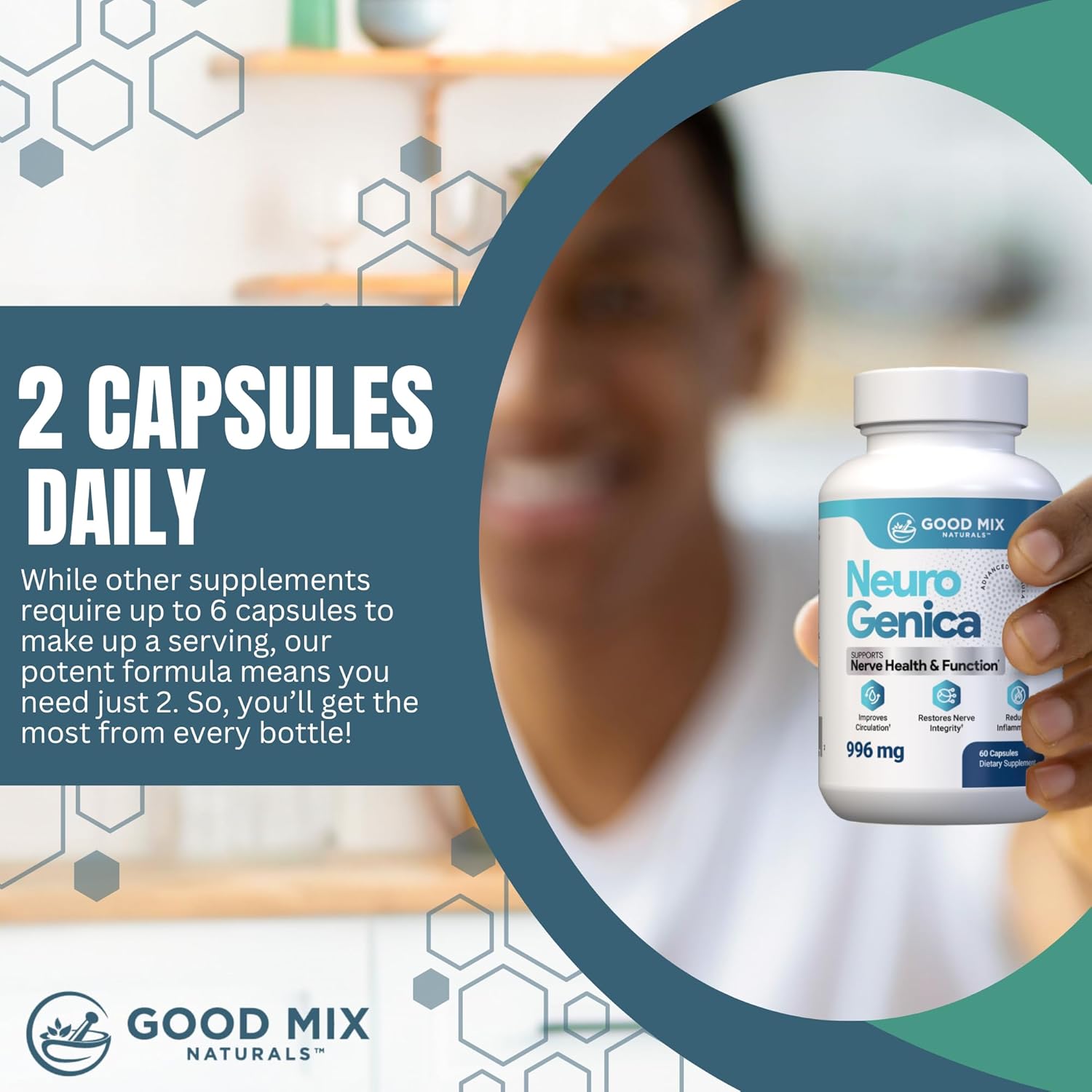 NeuroGenica Capsules - 60 Count - Benfotiamine, B12, Folate, Vitamins C & D3 - Vegan Formula - Made in USA - Pack of 6