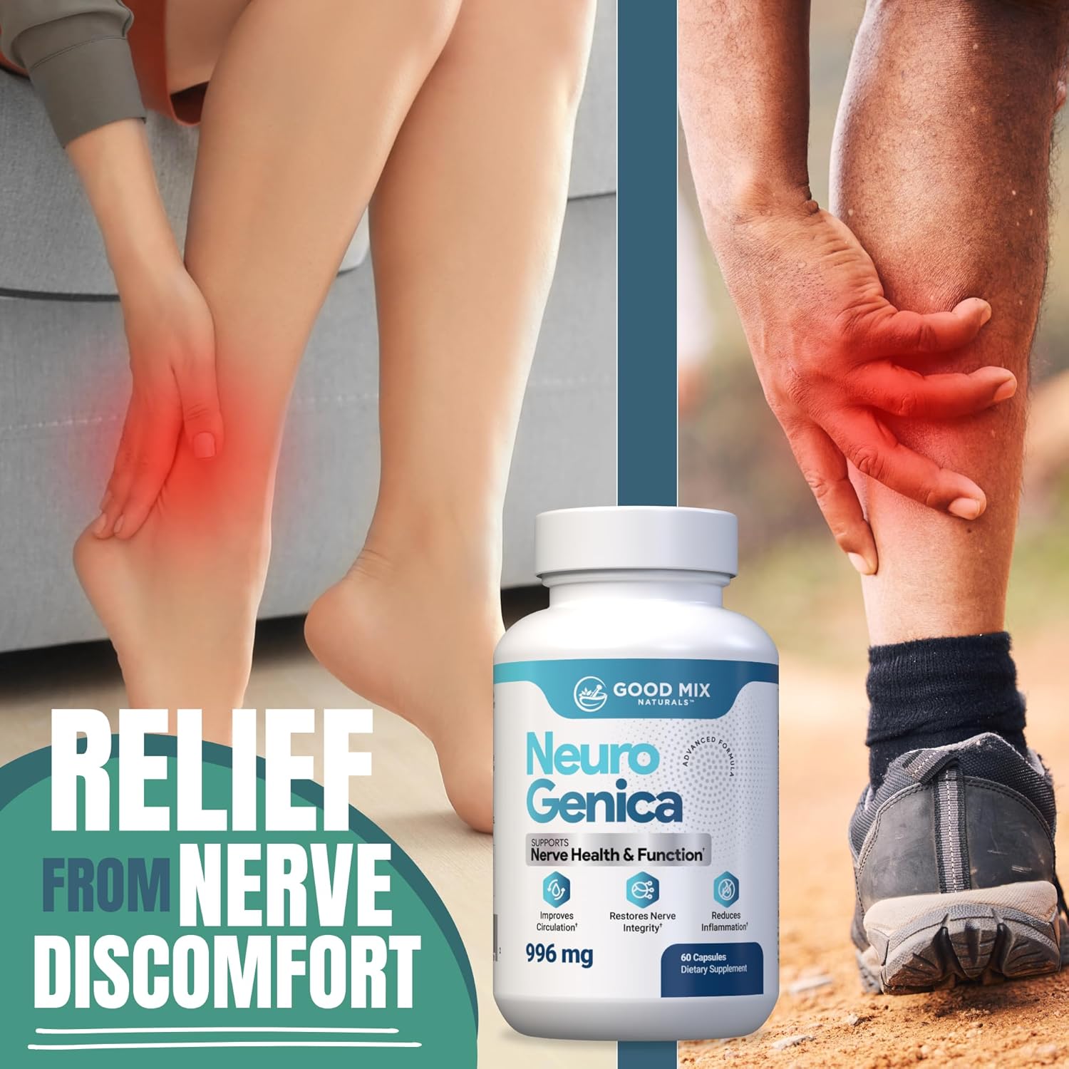 NeuroGenica Good Mix Naturals - 60 Capsules, Benfotiamine 300mg, B12, Folate, Vitamins C & D3 - Vegan, Soy-Free Formula Made in USA