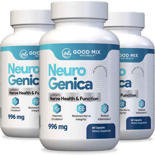 NeuroGenica Nutrient Formula Capsules - 60 ct - Benfotiamine, B12, Folate, Vitamins C & D3 - Vegan - Soy-Free - USA-Made - Pack of 3