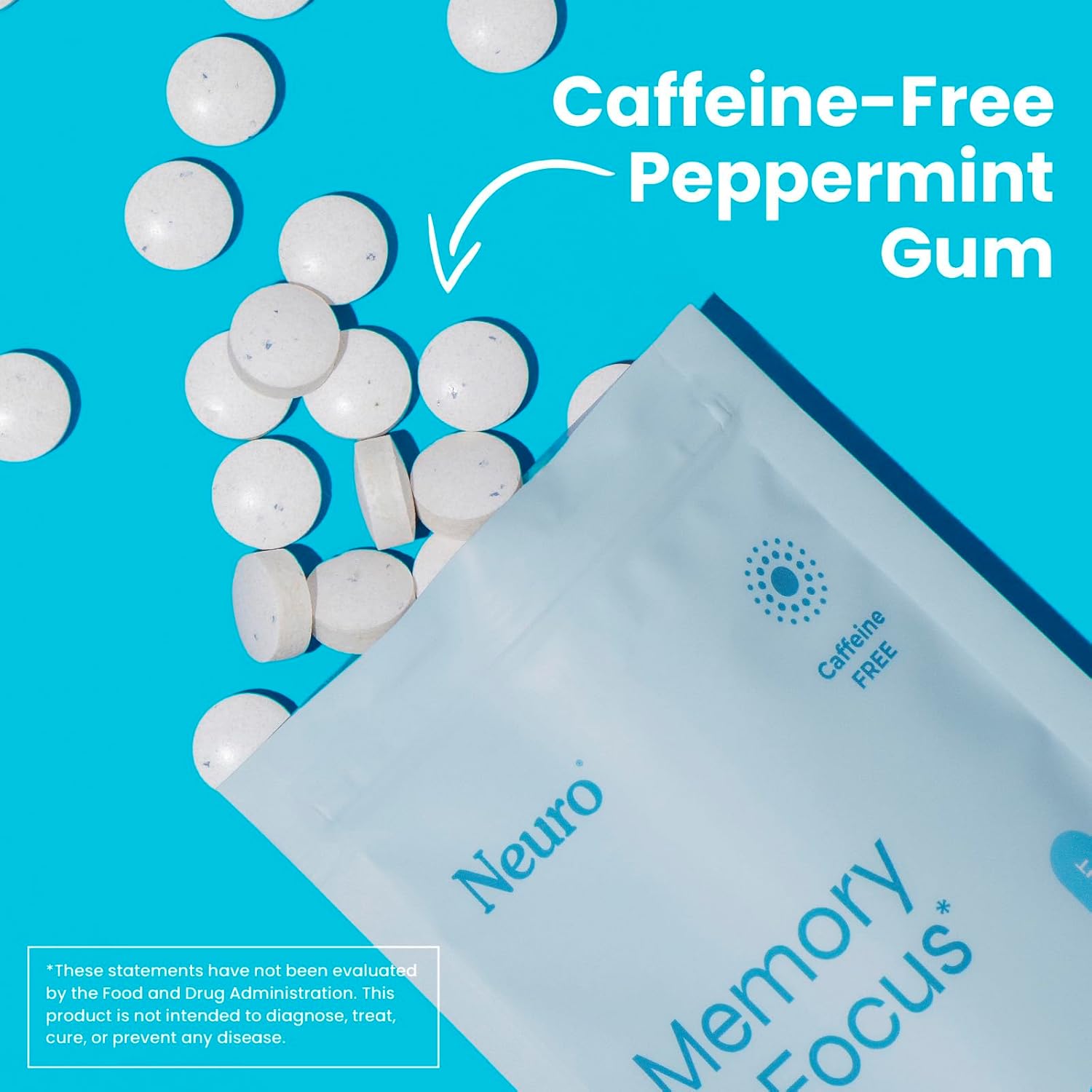 NeuroGum Memory & Focus Gum (90 Pieces) - Decaf & Sugar Free with American Ginseng, L-theanine, Vitamin B12 & B6 for Mental Alertness - Brain Supplements for Memory and Focus - Peppermint Flavor