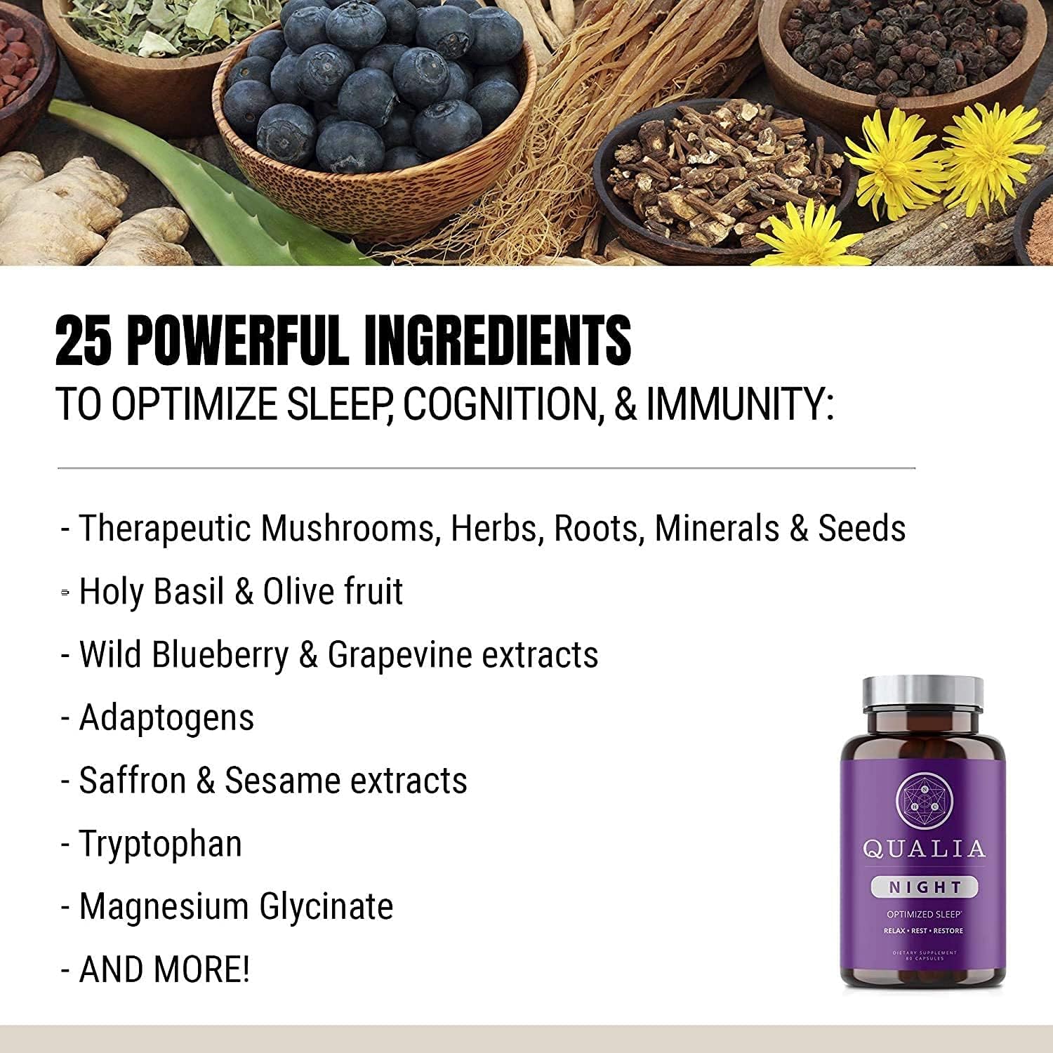 NEUROHACKER COLLECTIVE Qualia Night: Non-Habit Forming Sleep Aid for Deep Refreshing Sleep - Vegan, Non-GMO, Gluten-Free