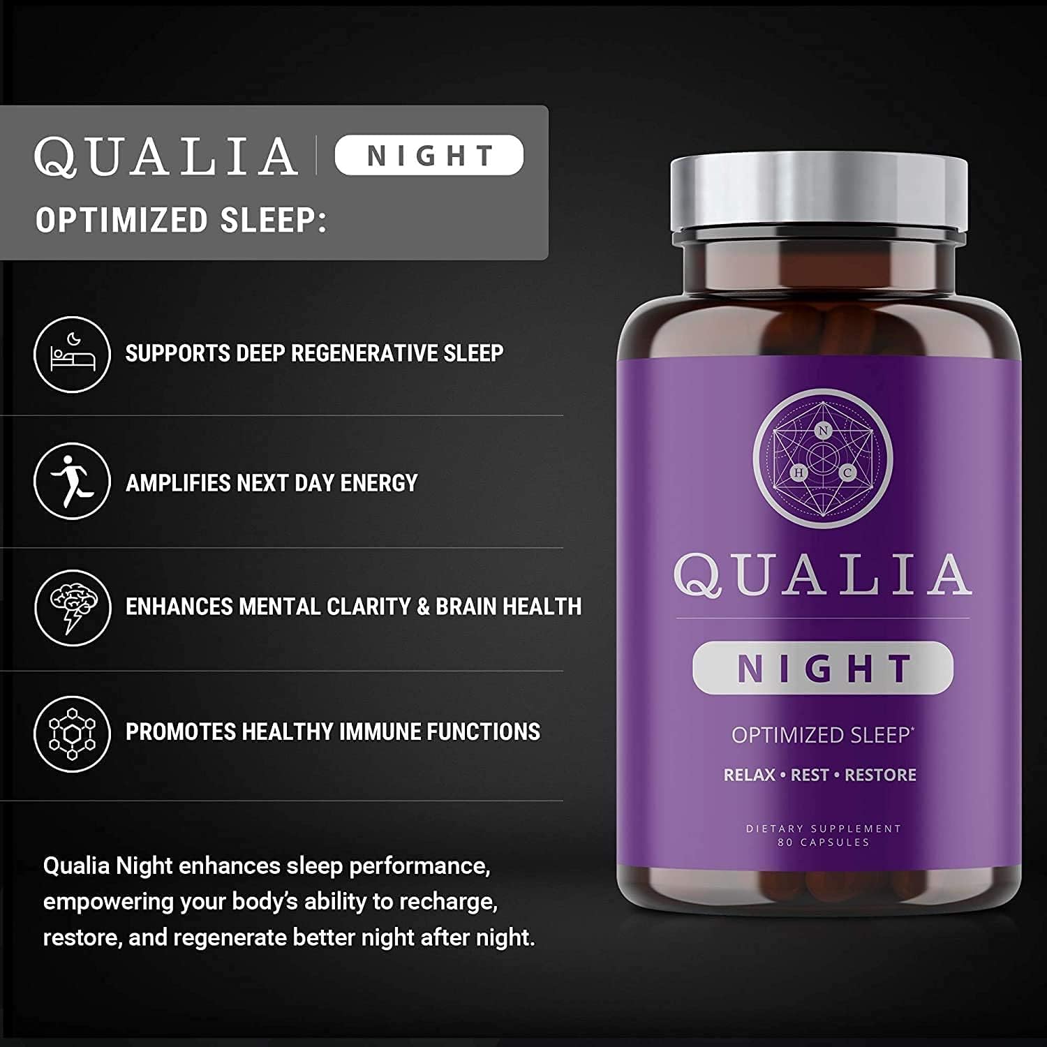 NEUROHACKER COLLECTIVE Qualia Night: Non-Habit Forming Sleep Aid for Deep Refreshing Sleep - Vegan, Non-GMO, Gluten-Free