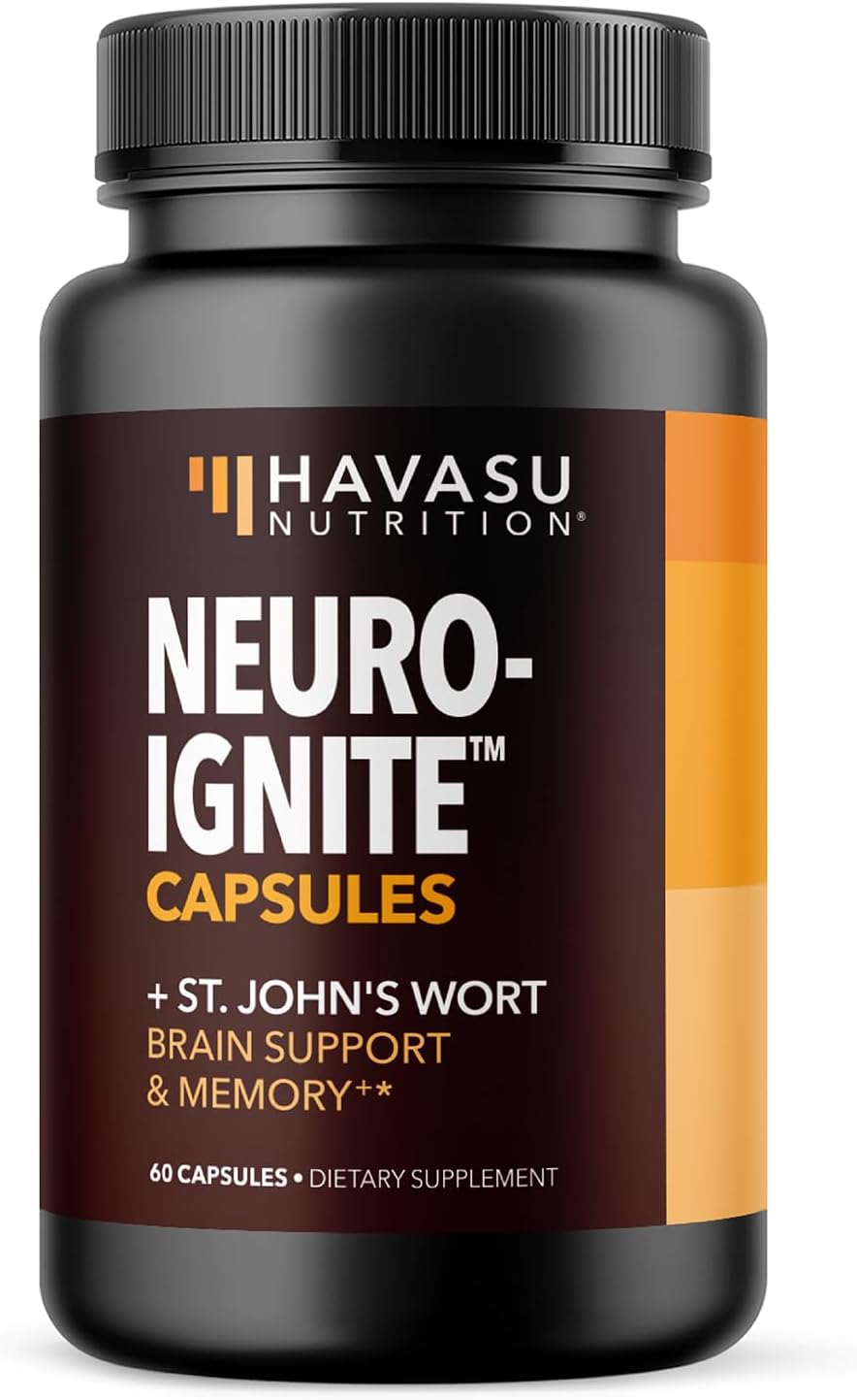 NeuroIGNITE Brain Supplement for Memory and Focus - 60 Count - Cognitive Support with St. John's Wort, Ginkgo Biloba, Bacopa, Phosphatidylserine - Non-GMO Capsules, 2-Month Supply