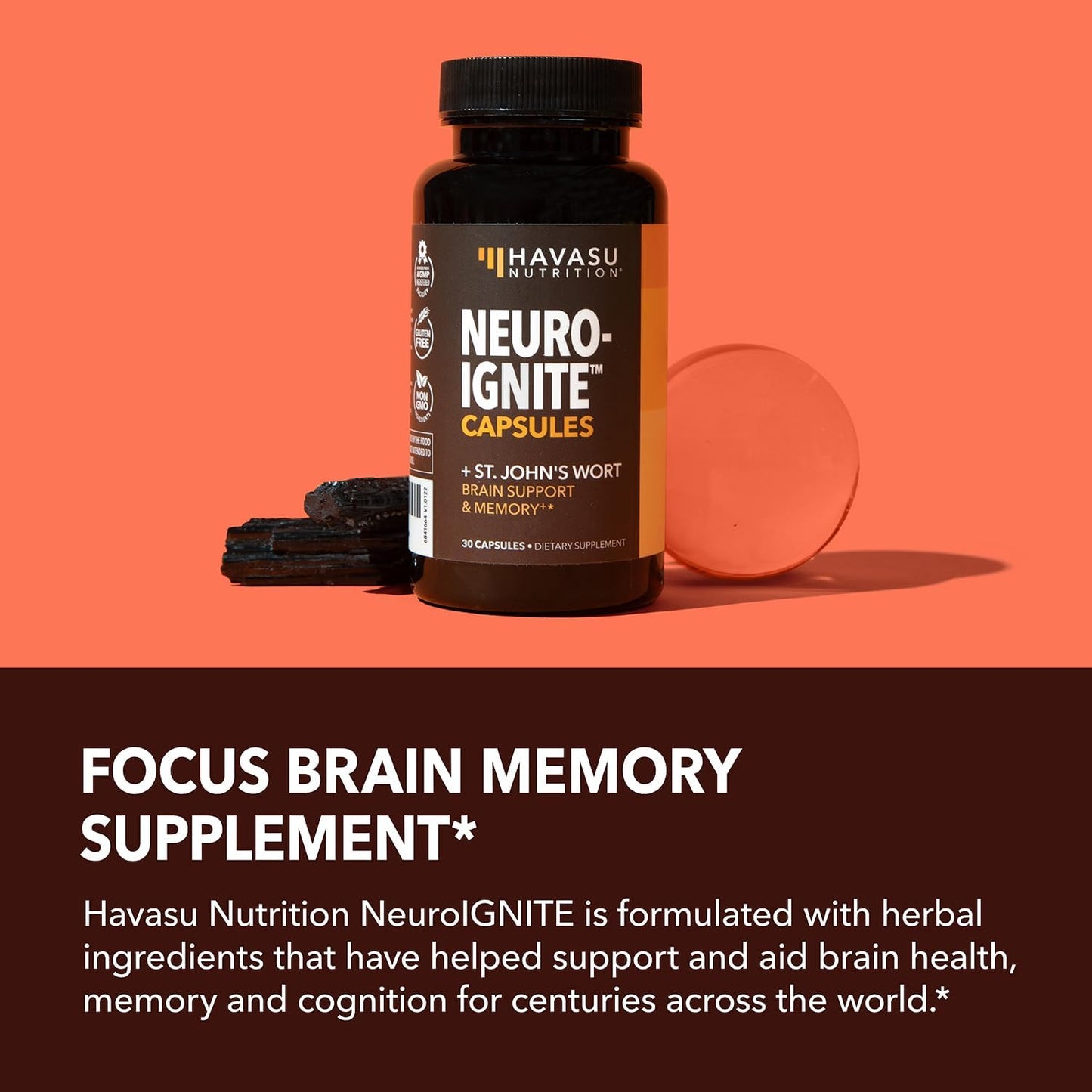 NeuroIGNITE Brain Supplement for Memory and Focus - 60 Count - Cognitive Support with St. John's Wort, Ginkgo Biloba, Bacopa, Phosphatidylserine - Non-GMO Capsules, 2-Month Supply
