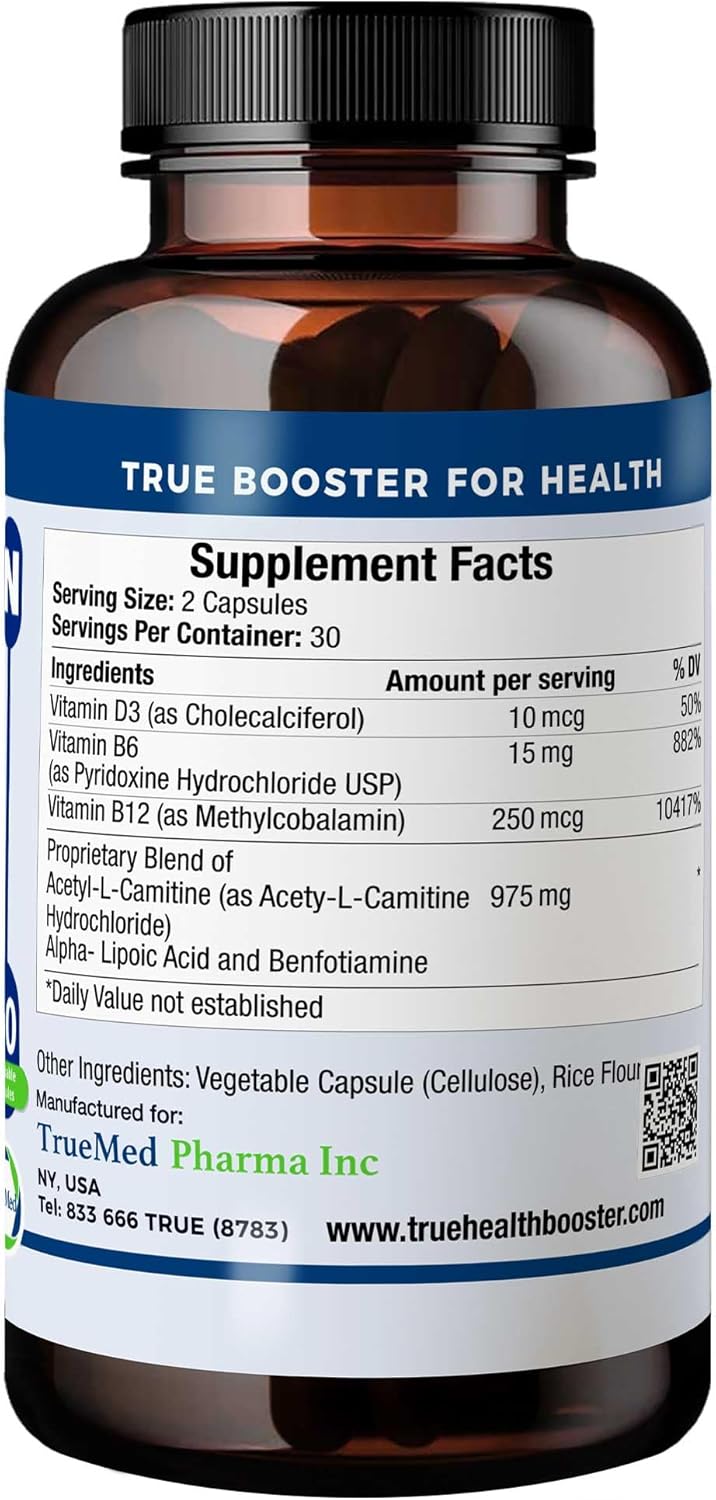 Neuropathy Support Supplement with Vitamin D3, B6, B12, Acetyl-L-Carnitine, Alpha-Lipoic Acid, and Benfotiamine - 60 Capsules