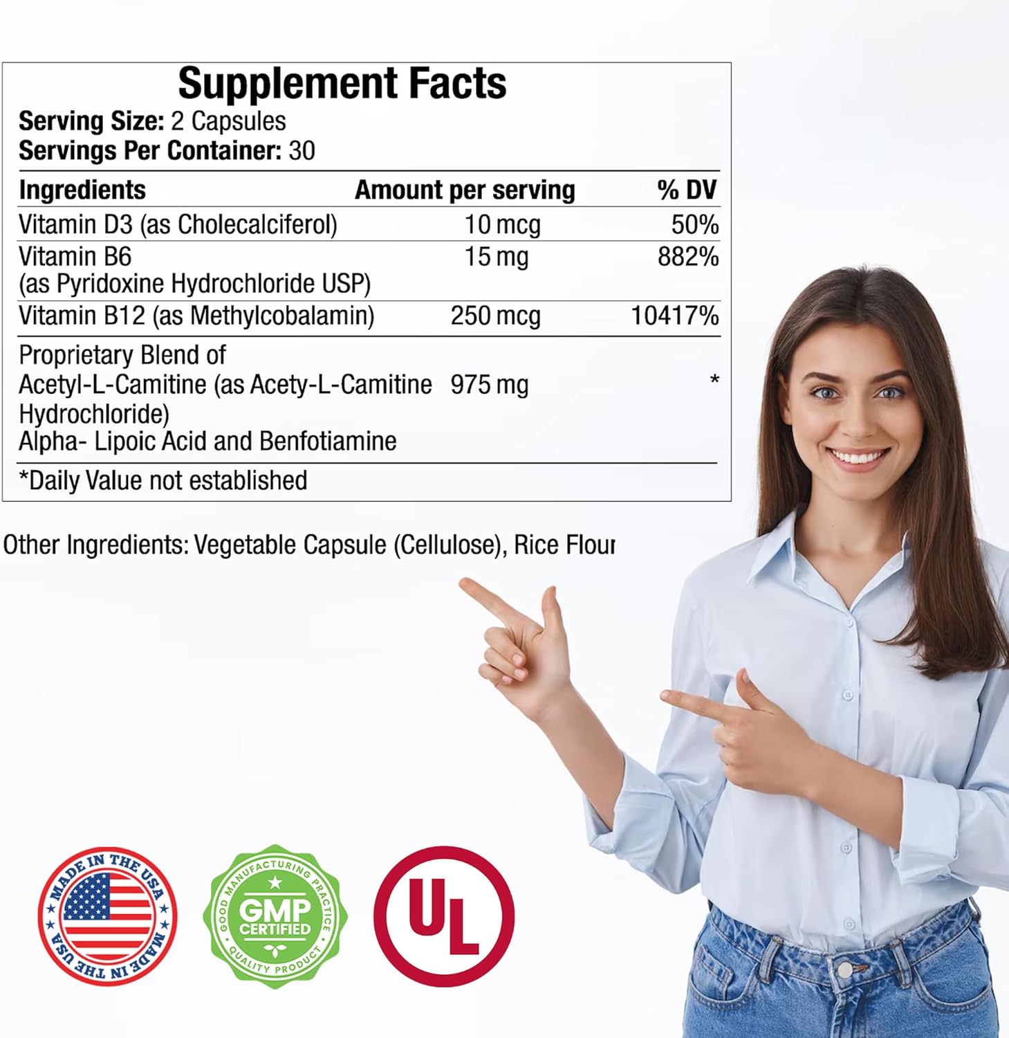 Neuropathy Support Supplement with Vitamin D3, B6, B12, Acetyl-L-Carnitine, Alpha-Lipoic Acid, and Benfotiamine - 60 Capsules